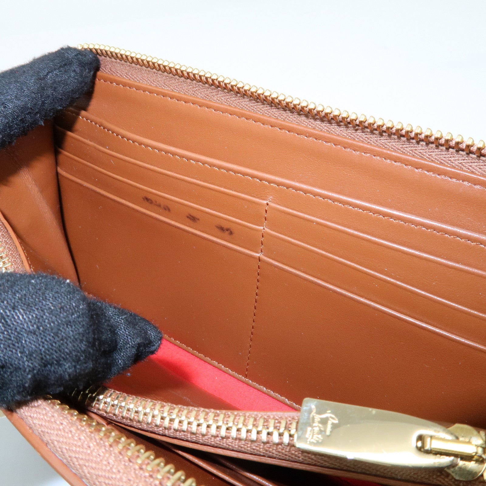 Christian Louboutin Embossed Leather Long Wallet Studs Brown