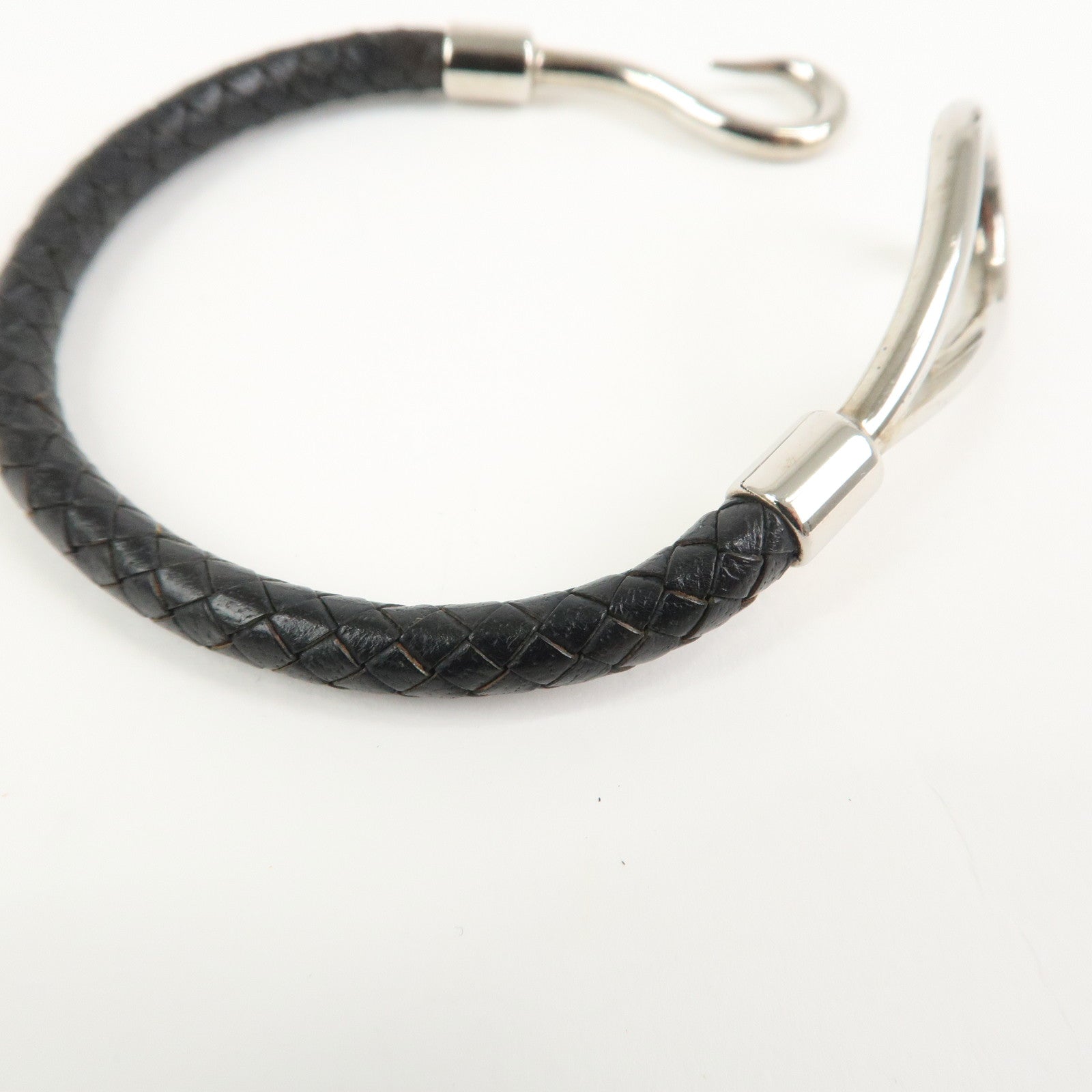HERMES Jumbo Leather Metal Choker Bracelet Black