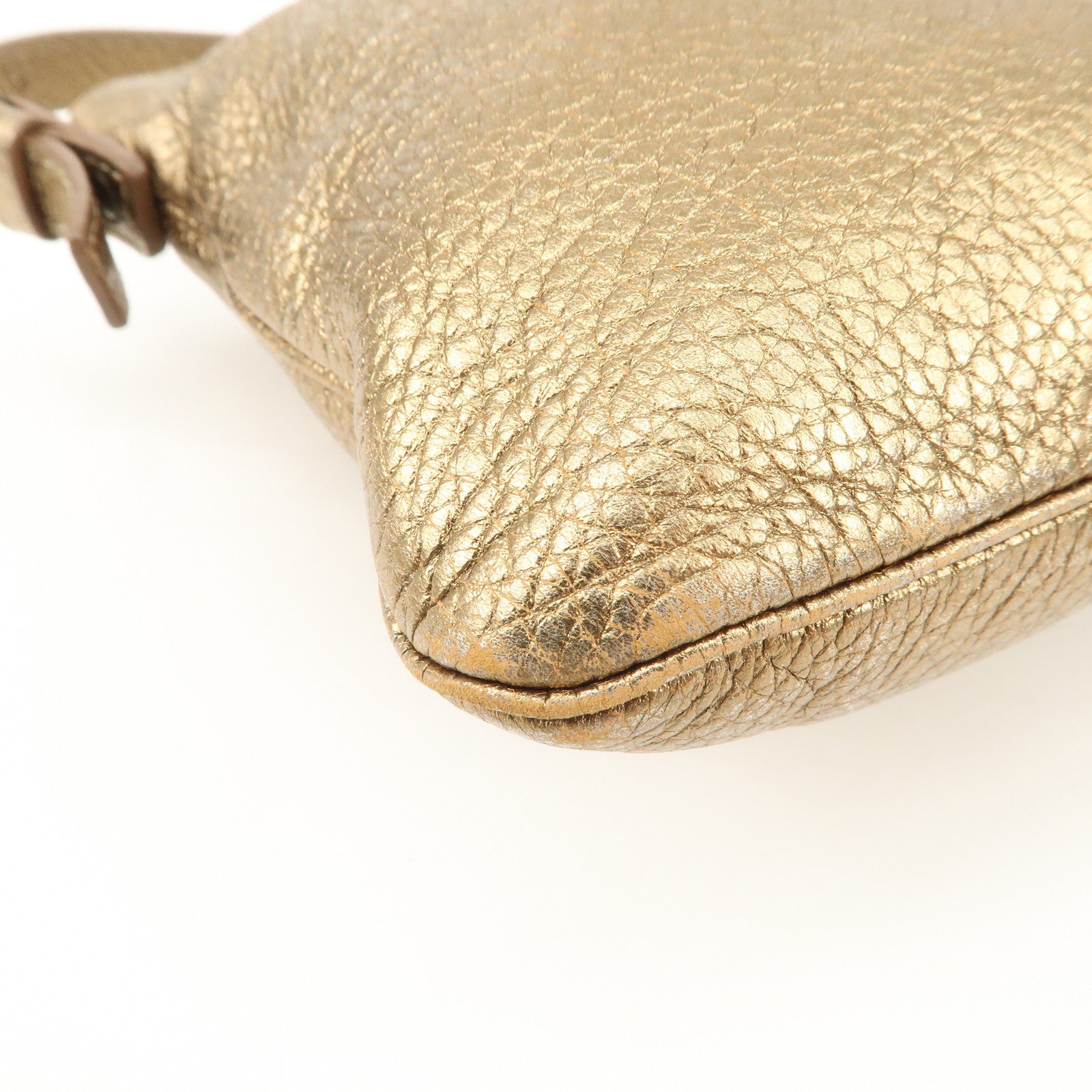 Chloe Logo Leather Shoulder Bag Hand Bag Gold Used