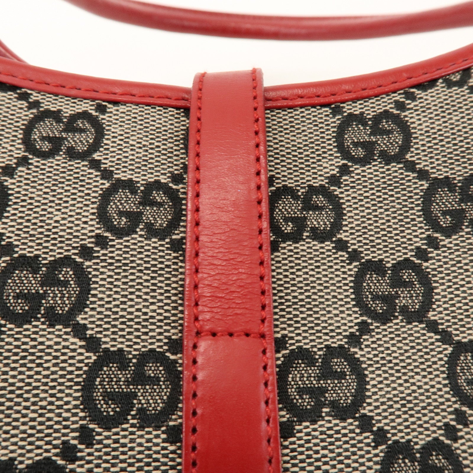 GUCCI Jackie GG Canvas Leather Shoulder Bag Beige Red 002.1068