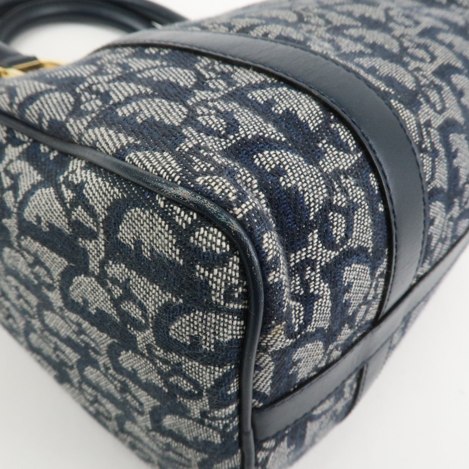 Christian Dior Trotter Jacquard Canvas Leather Boston Bag Navy