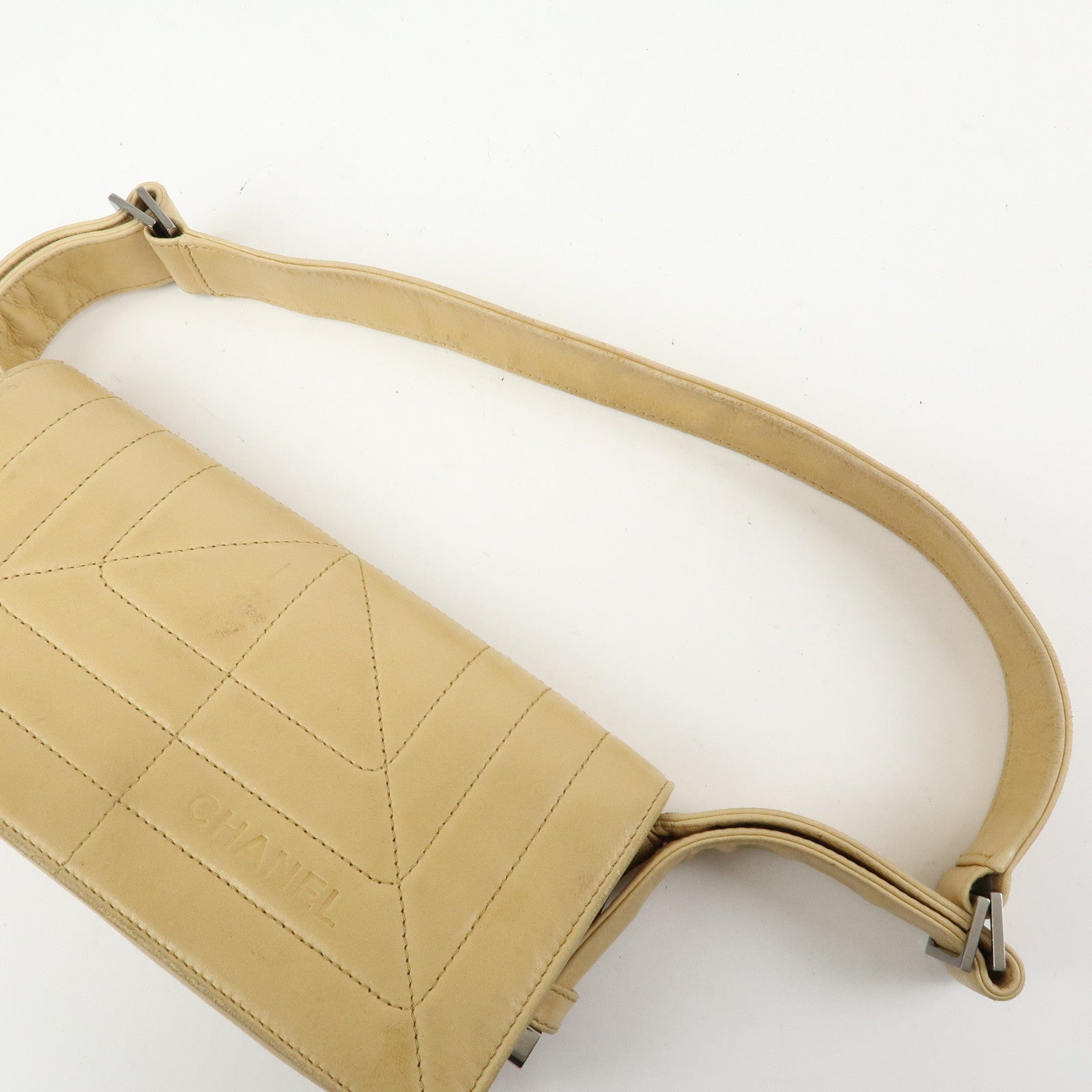 CHANEL Lamb Skin Shoulder Bag Hand Bag Beige