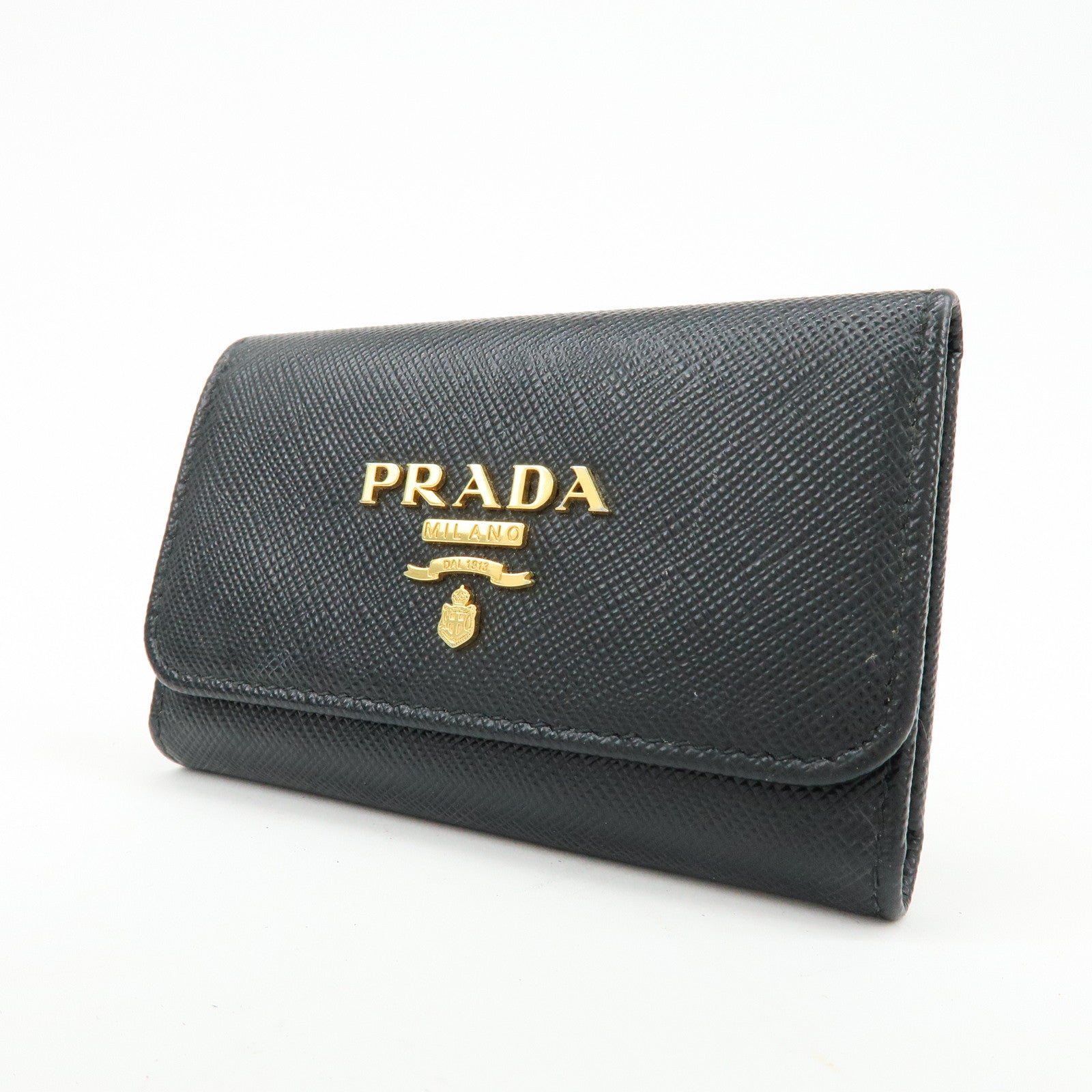 PRADA Saffiano Leather Key Case Key Ring Key Holder Black