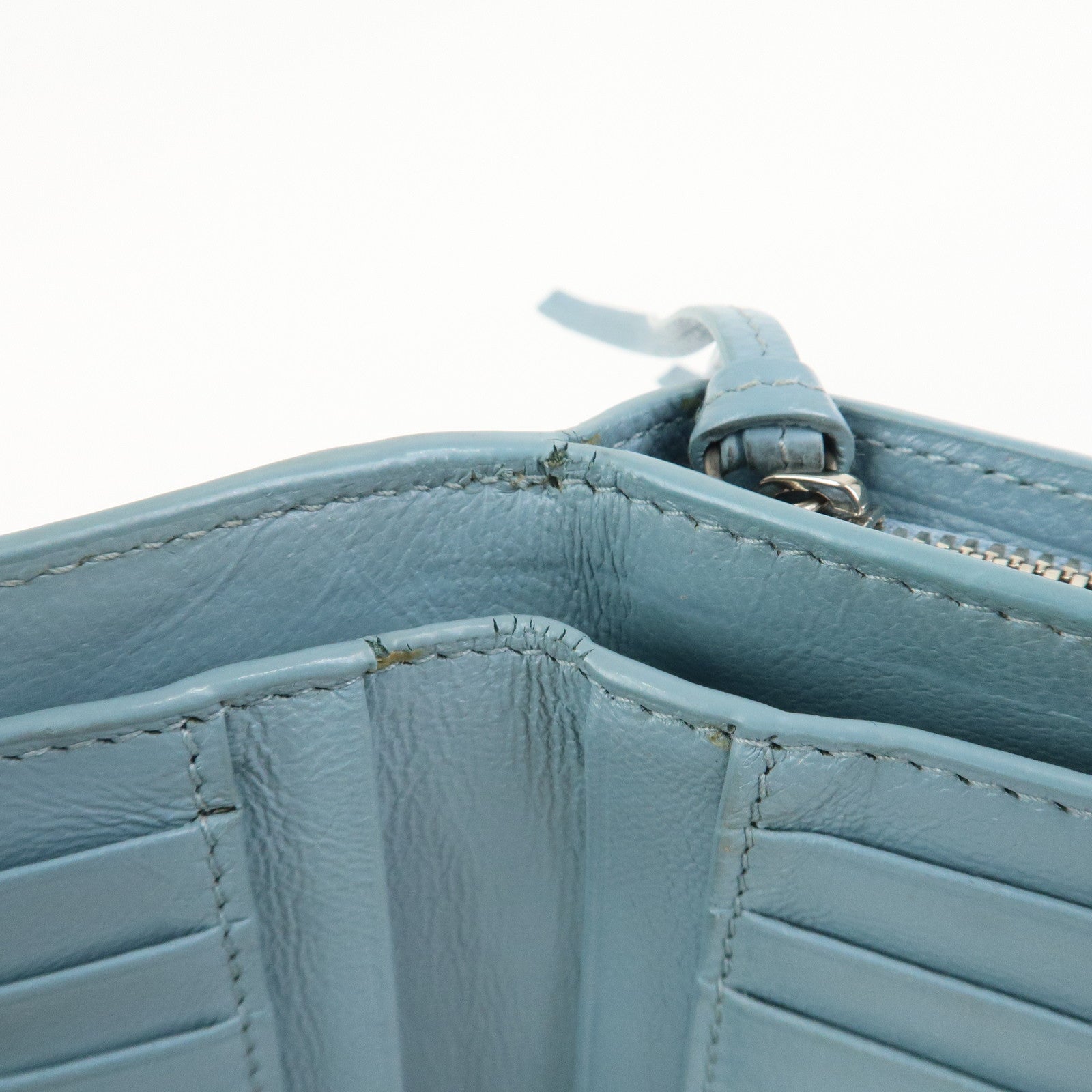 BALENCIAGA Leather Bi-Fold Compact Wallet Light Blue
