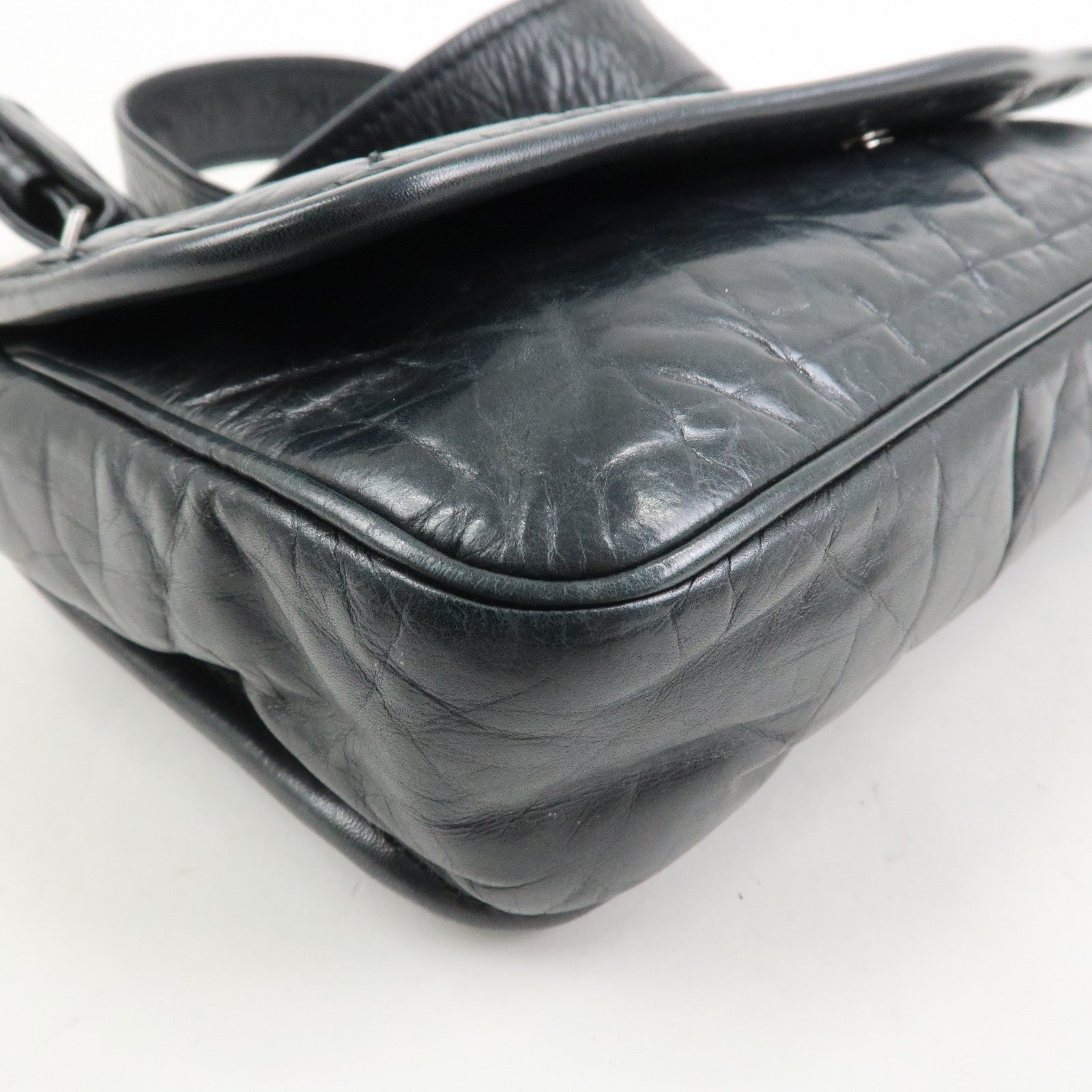 CHANEL Wild Stitch Calf Leather Shoulder Bag Crossbody Bag Black