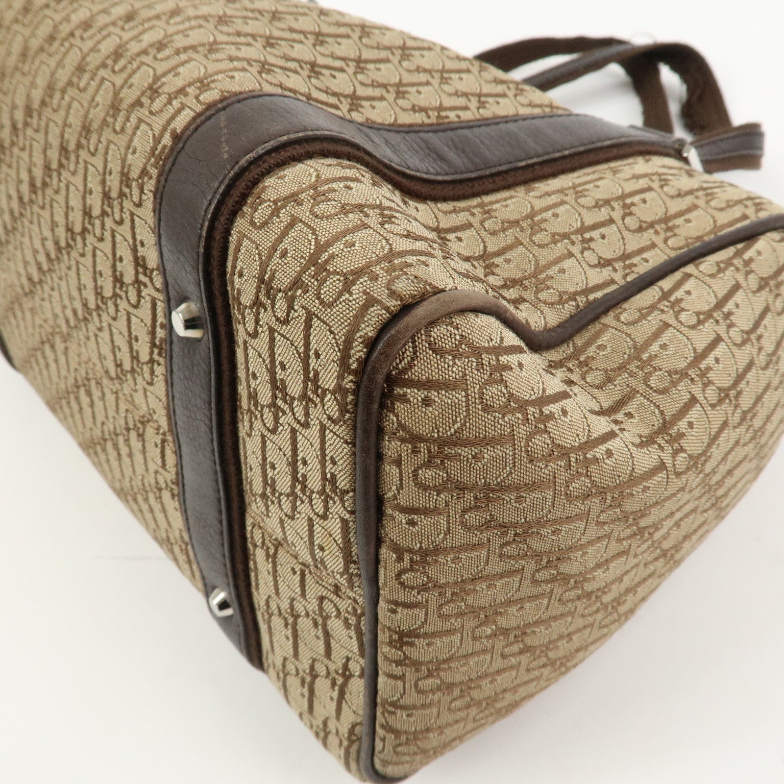 Christian Dior Trotter Street Chic Canvas Leather Boston Bag Beige