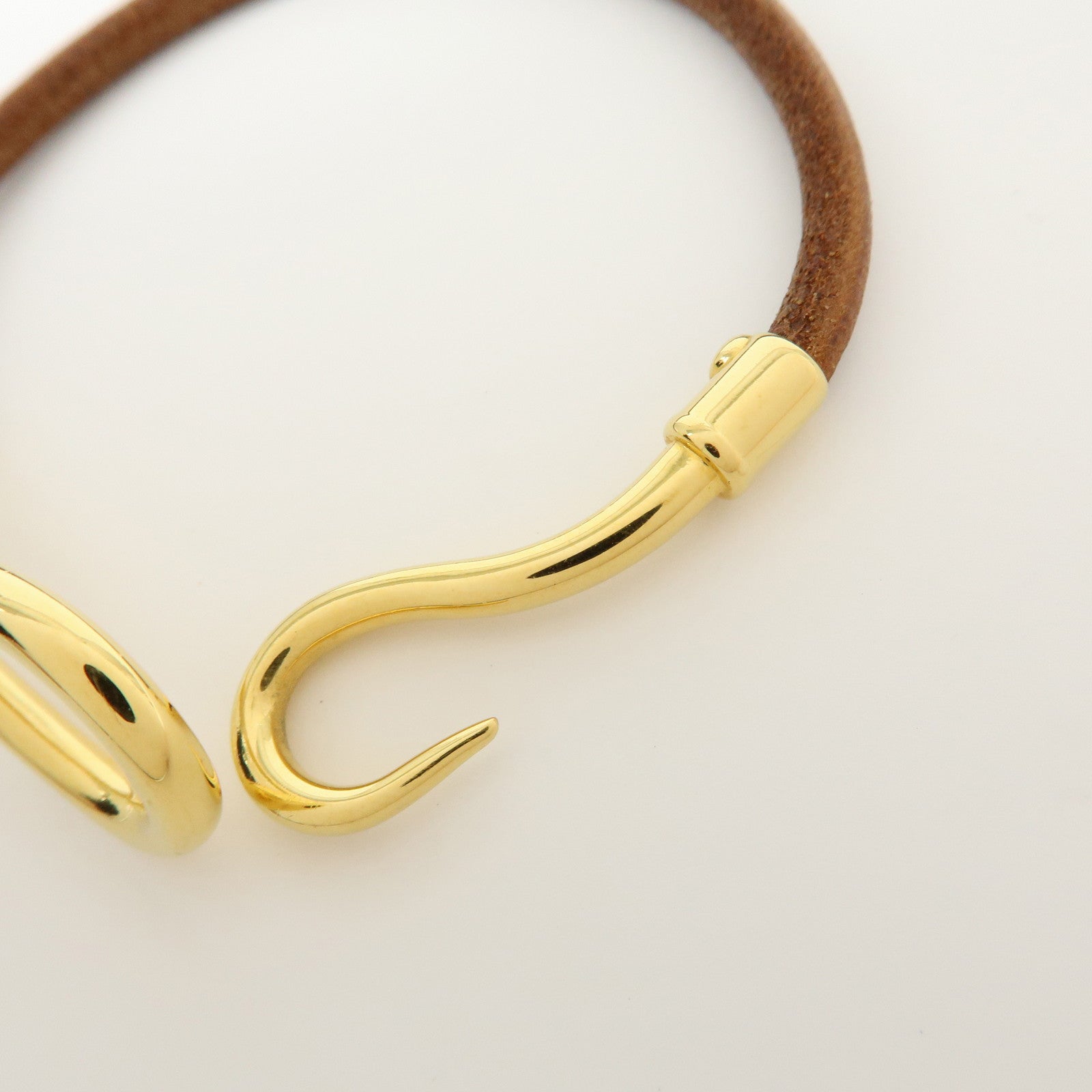 HERMES Jumbo Choker Leather Bracelet Brown Gold
