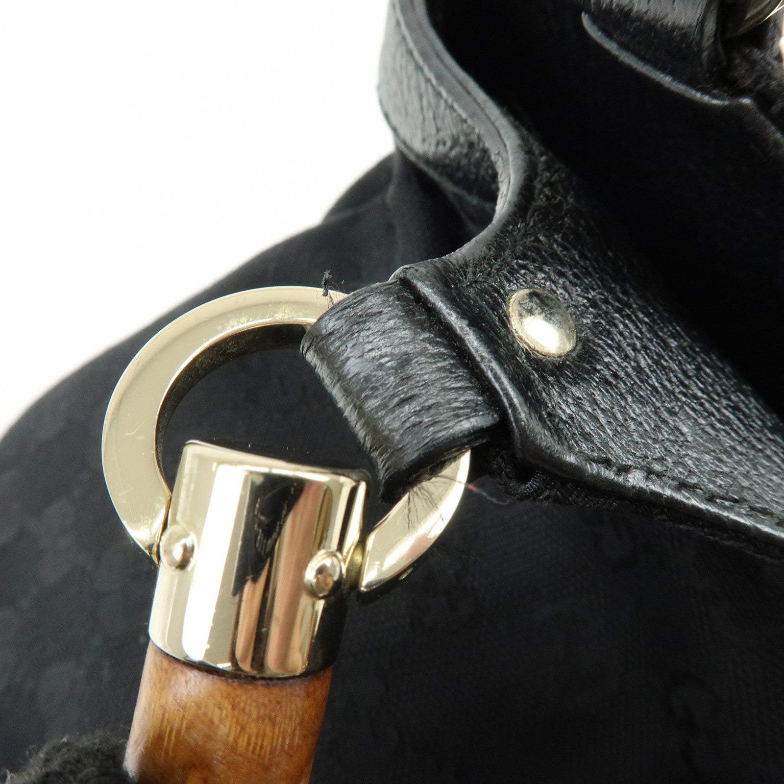 GUCCI Bamboo GG Canvas Leather Hand Bag Tote Bag Black 140203