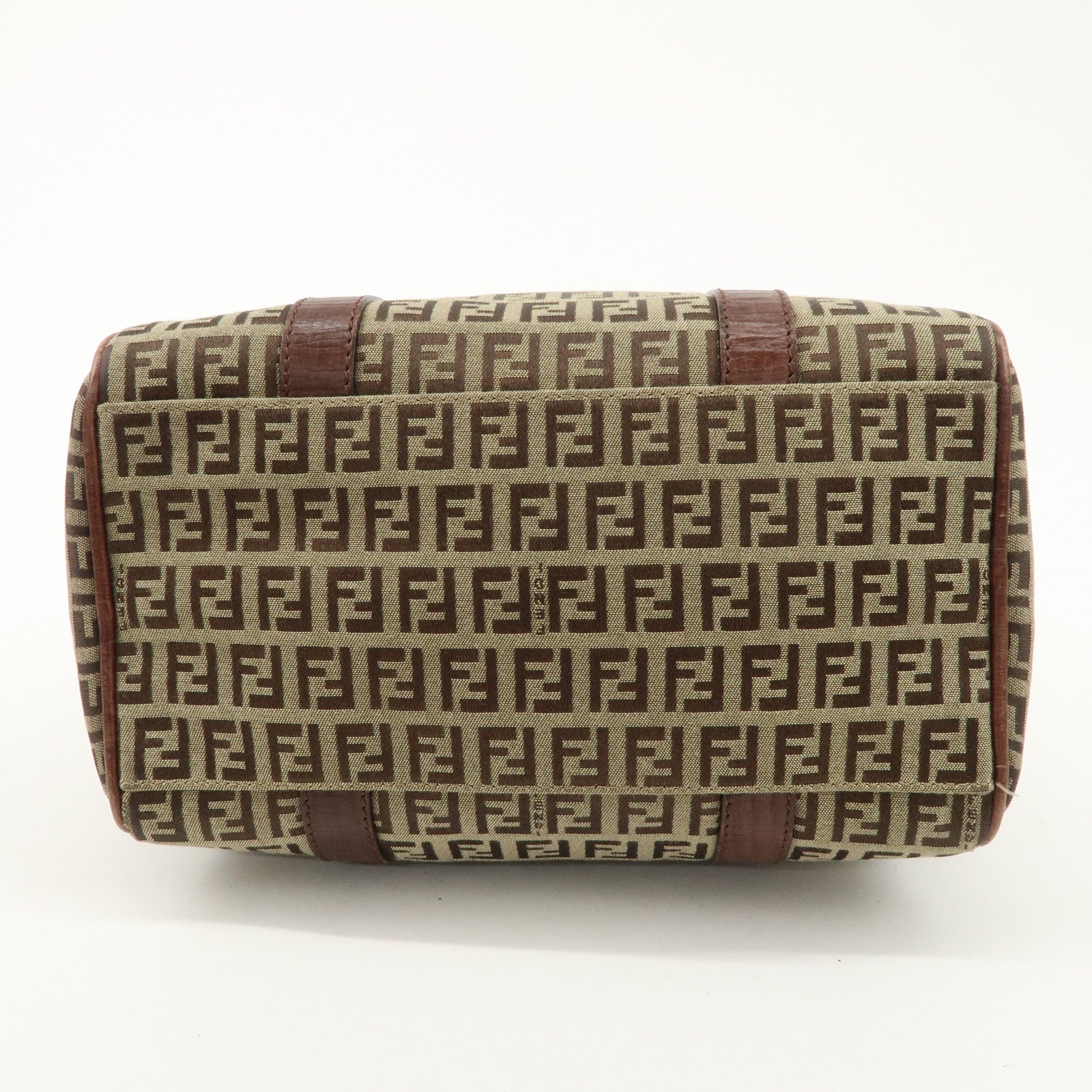 FENDI Zucchino Canvas Leather Boston Bag Brown Beige 8BL068 Used