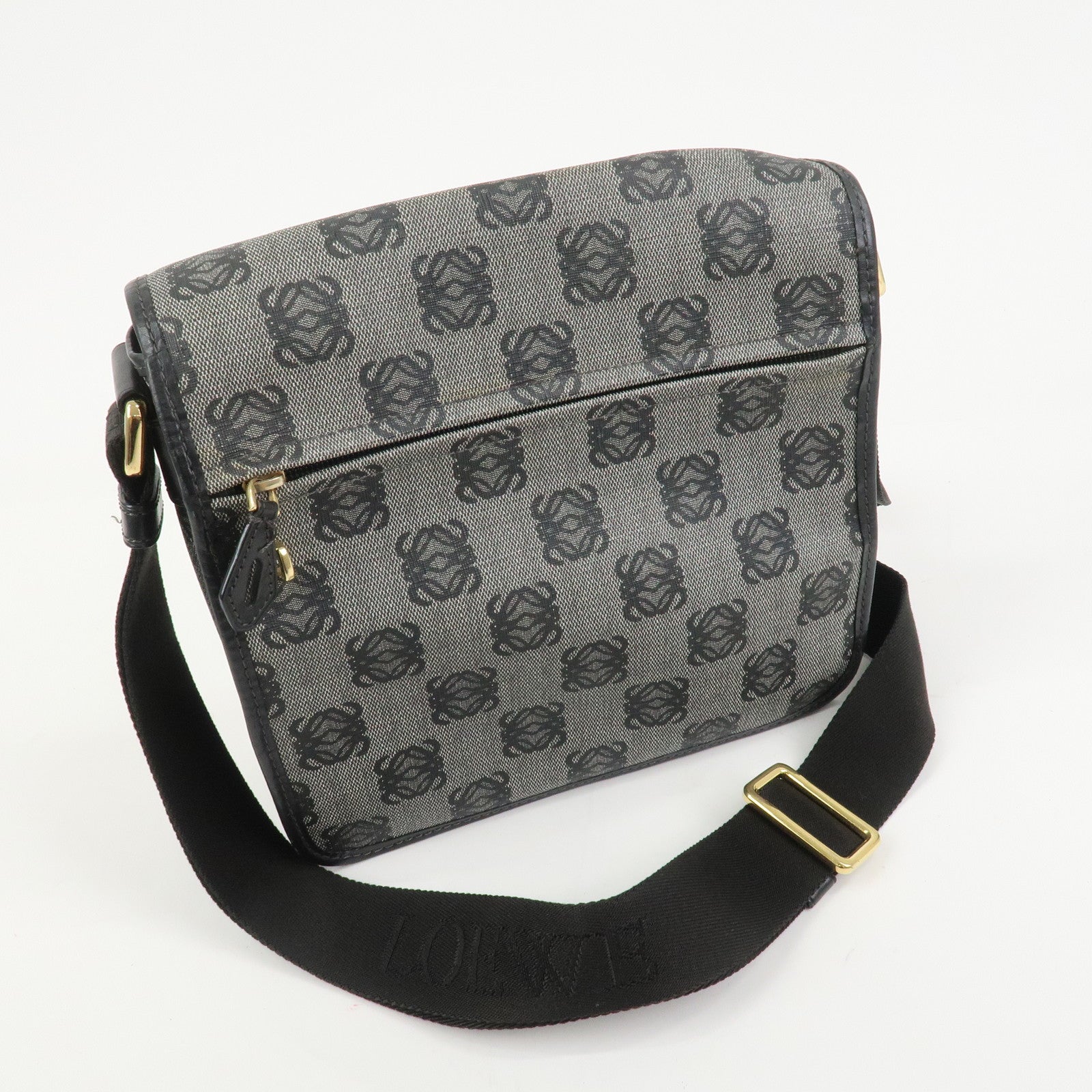 LOEWE Repeat Anagram PVC Leather Shoulder Bag Crossbody Bag Black