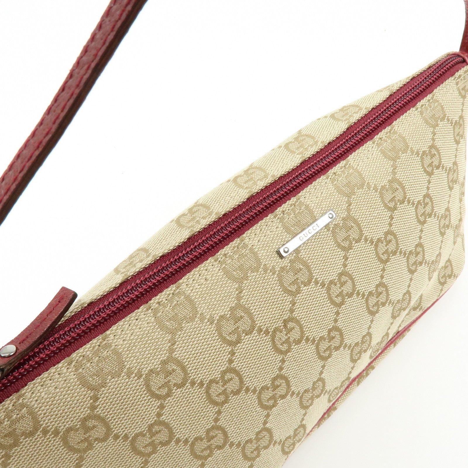 GUCCI Boat Bag GG Canvas Leather Hand Bag Beige Pink 07198