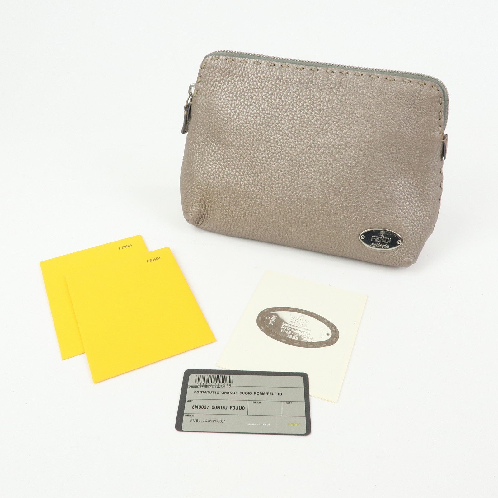 FENDI Selleria Leather Pouch Cosmetic Pouch Gray