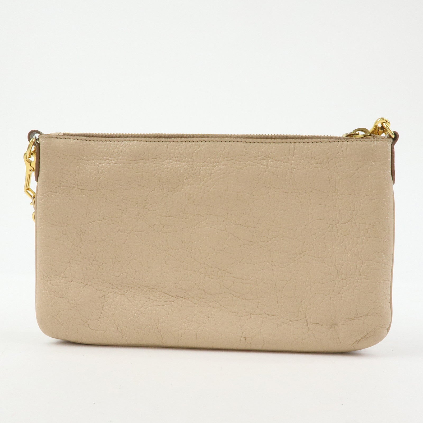 MIU MIU MADRAS Leather Shoulder Bag Crossbody Bag Beige RP0369