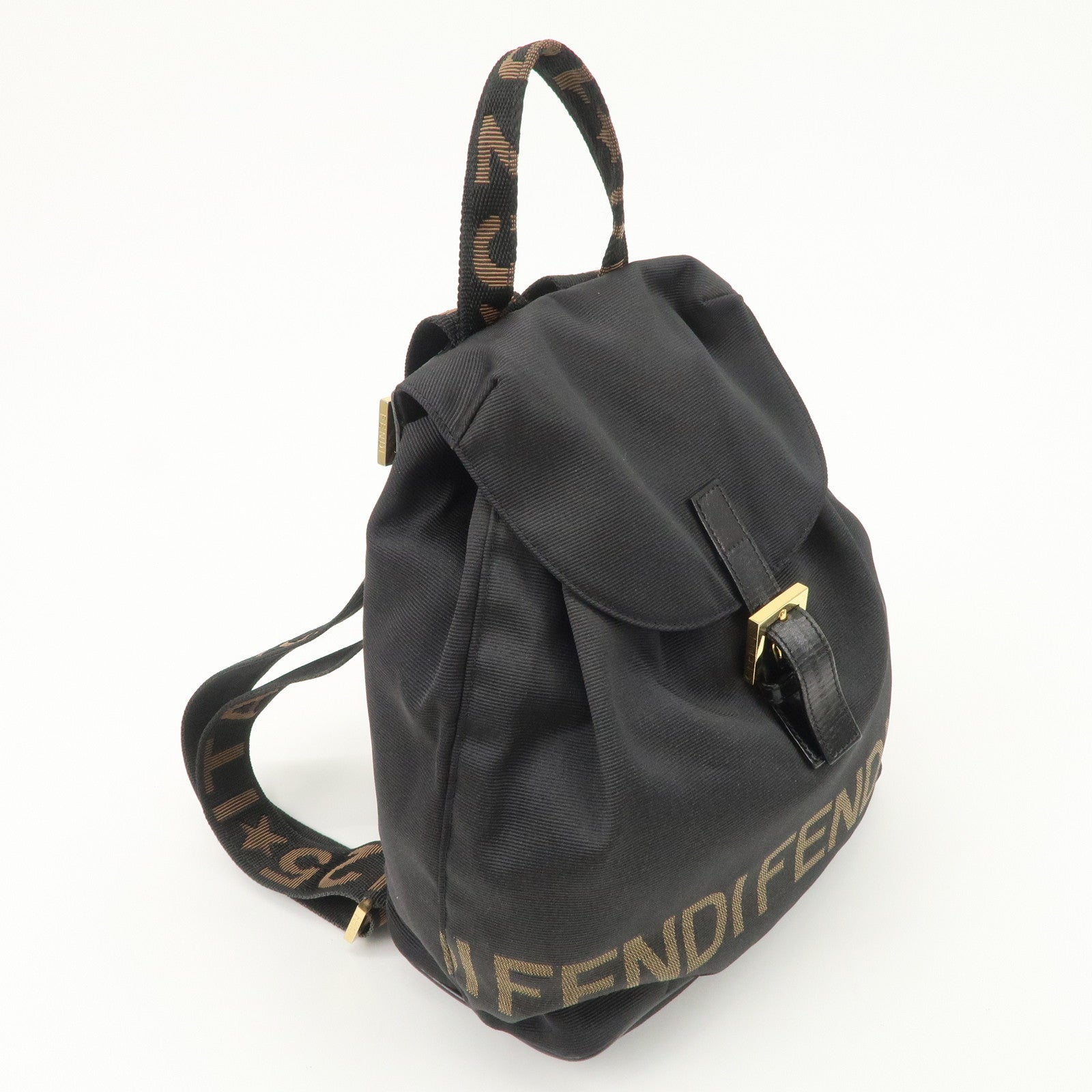 FENDI Nylon Leather Back Pack Black Gold Hardware 263390