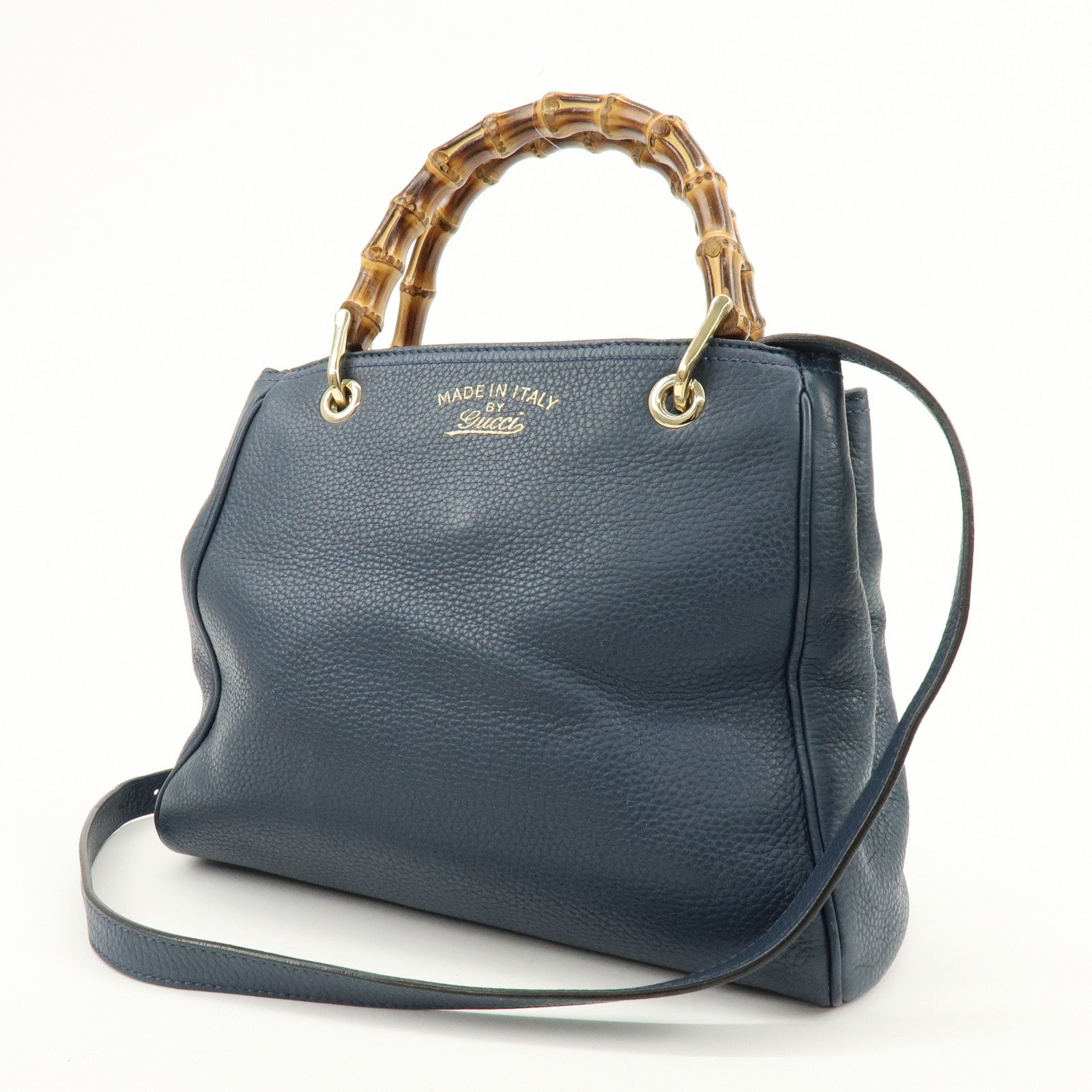 GUCCI Bamboo Leather 2Way Bag Tote Bag Shoulder Bag Blue 336032