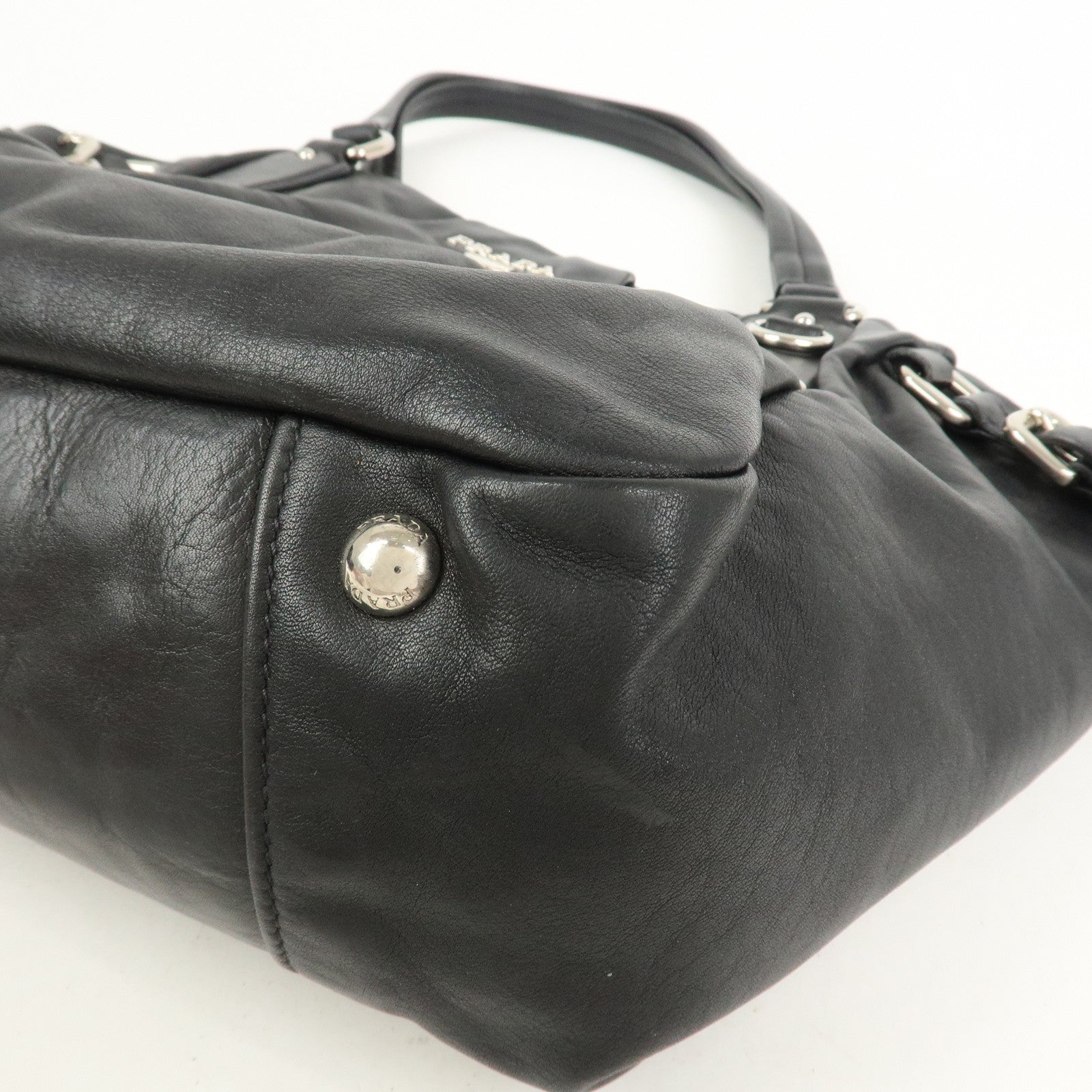 PRADA Logo Leather Shoulder Bag Hand Bag Black BR3974
