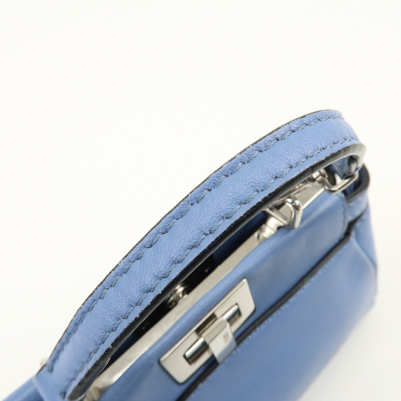 FENDI Micro Peekaboo Leather 2Way Bag Hand Shoulder Bag Blue 8M0355