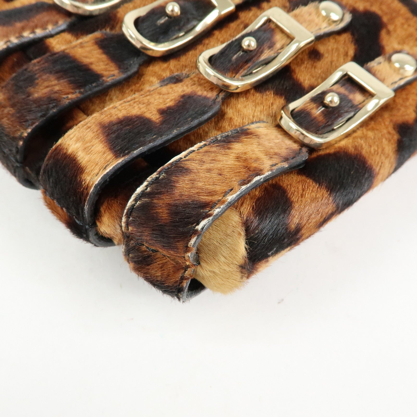 JIMMY CHOO Unborn Calf Leather Chain Shoulder Bag Clutch Bag Brown