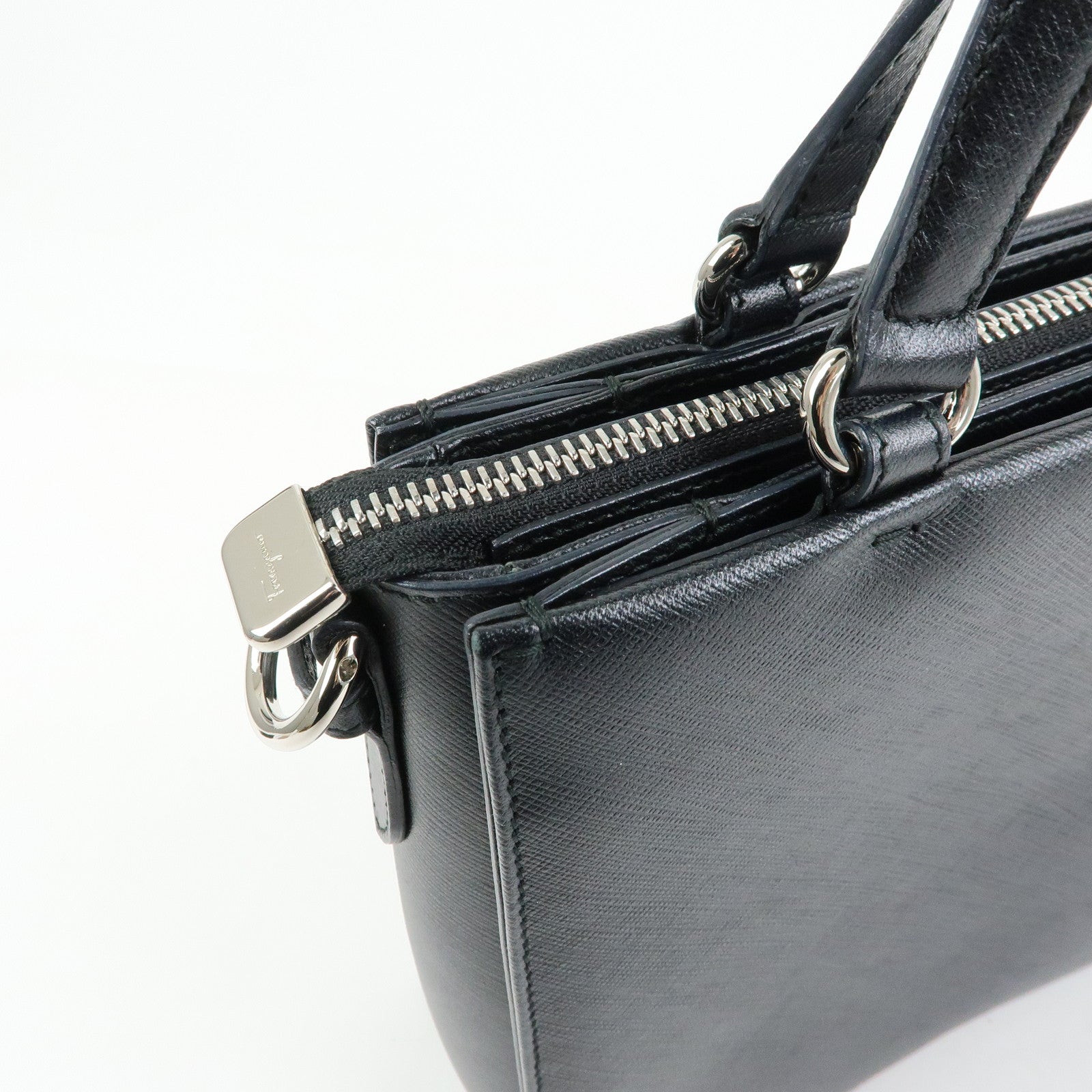 Ferragamo Vara Ribbon Leather 2Way Bag Hand Bag Black