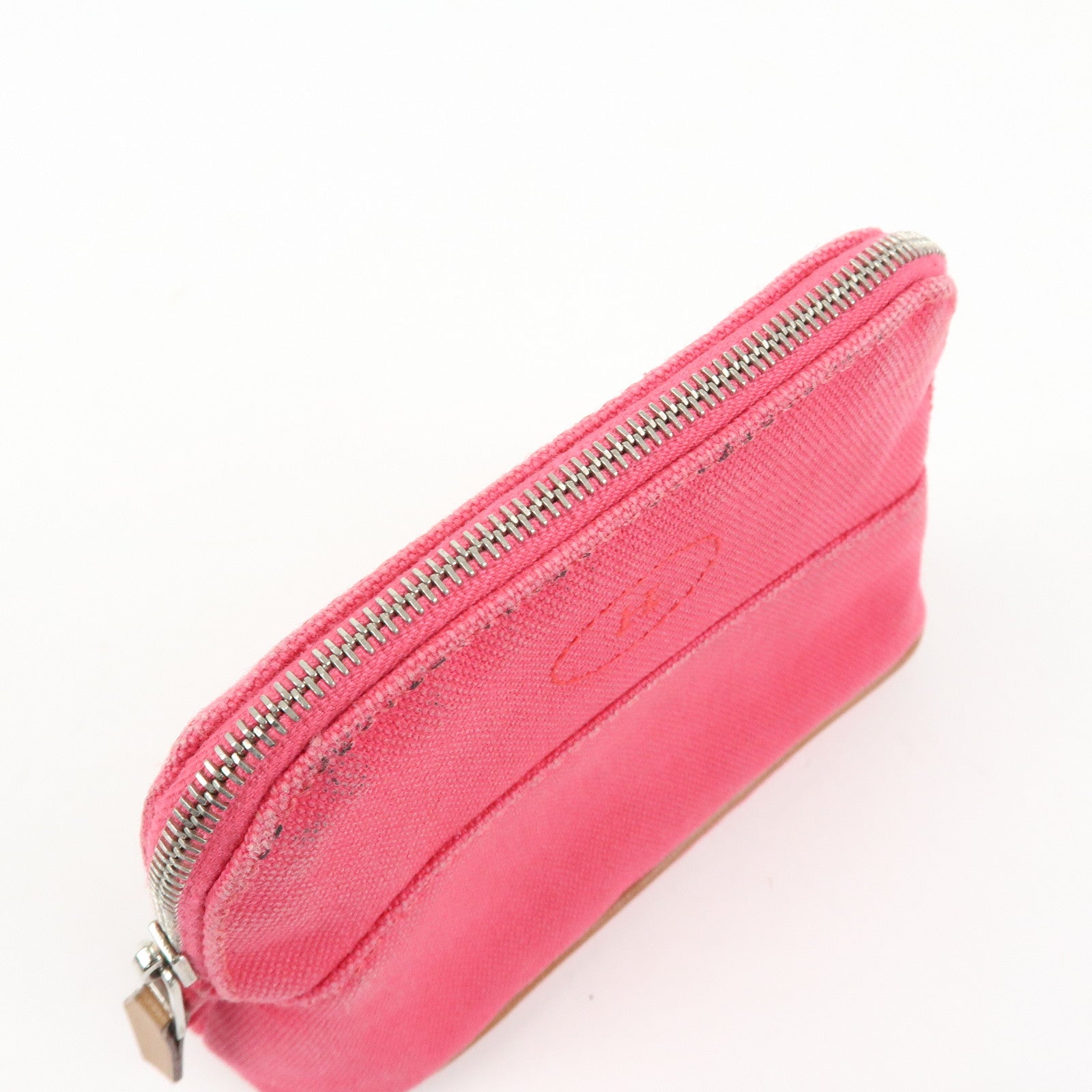 HERMES Set of 2 Bolide Mini 16 Canvas Leather Pouch Pink Grey