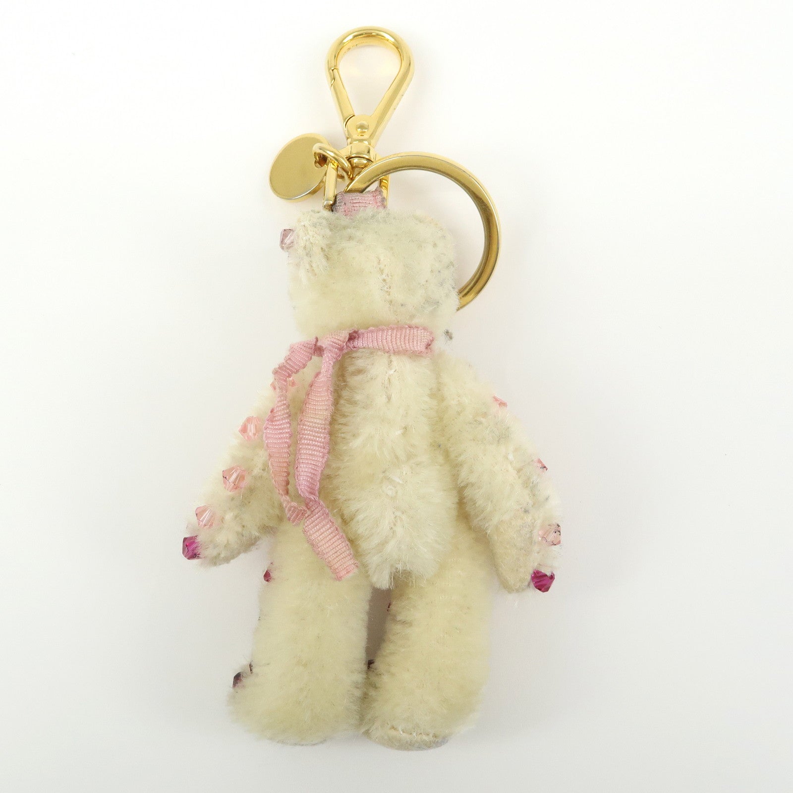 PRADA Triangle Logo Bear Mohair Bag Charm Key Holder Beige Pink