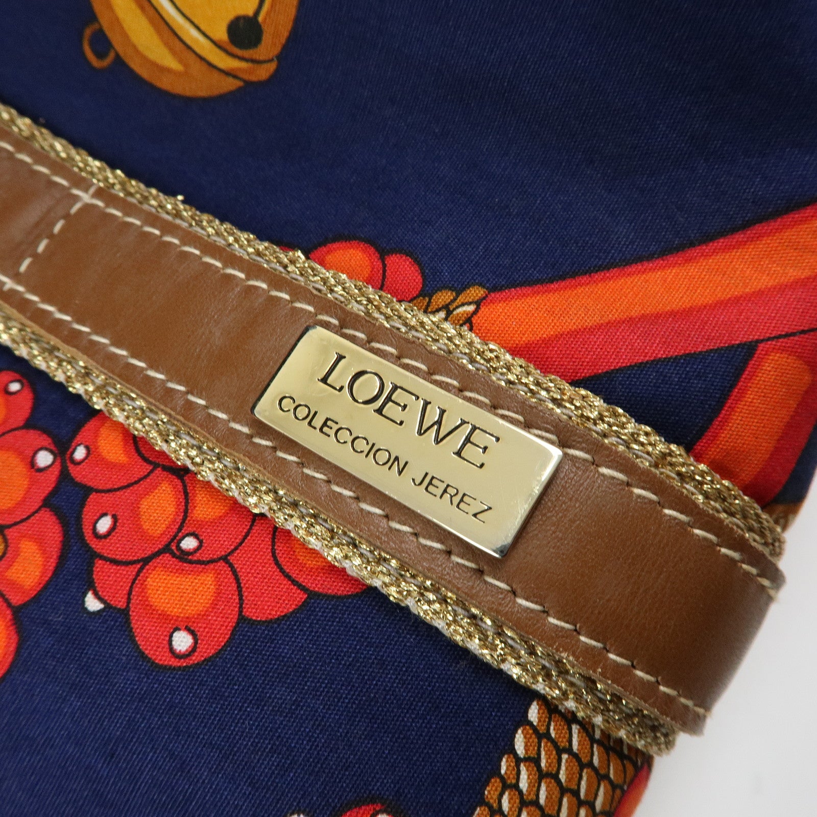 LOEWE Canvas Leather Boston Bag Travel Bag Navy Red Brown