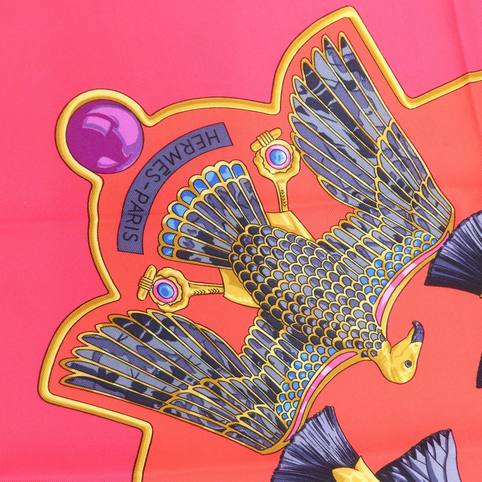 HERMES Carre 90 Silk 100% Caty Scarf Pink Multi Color