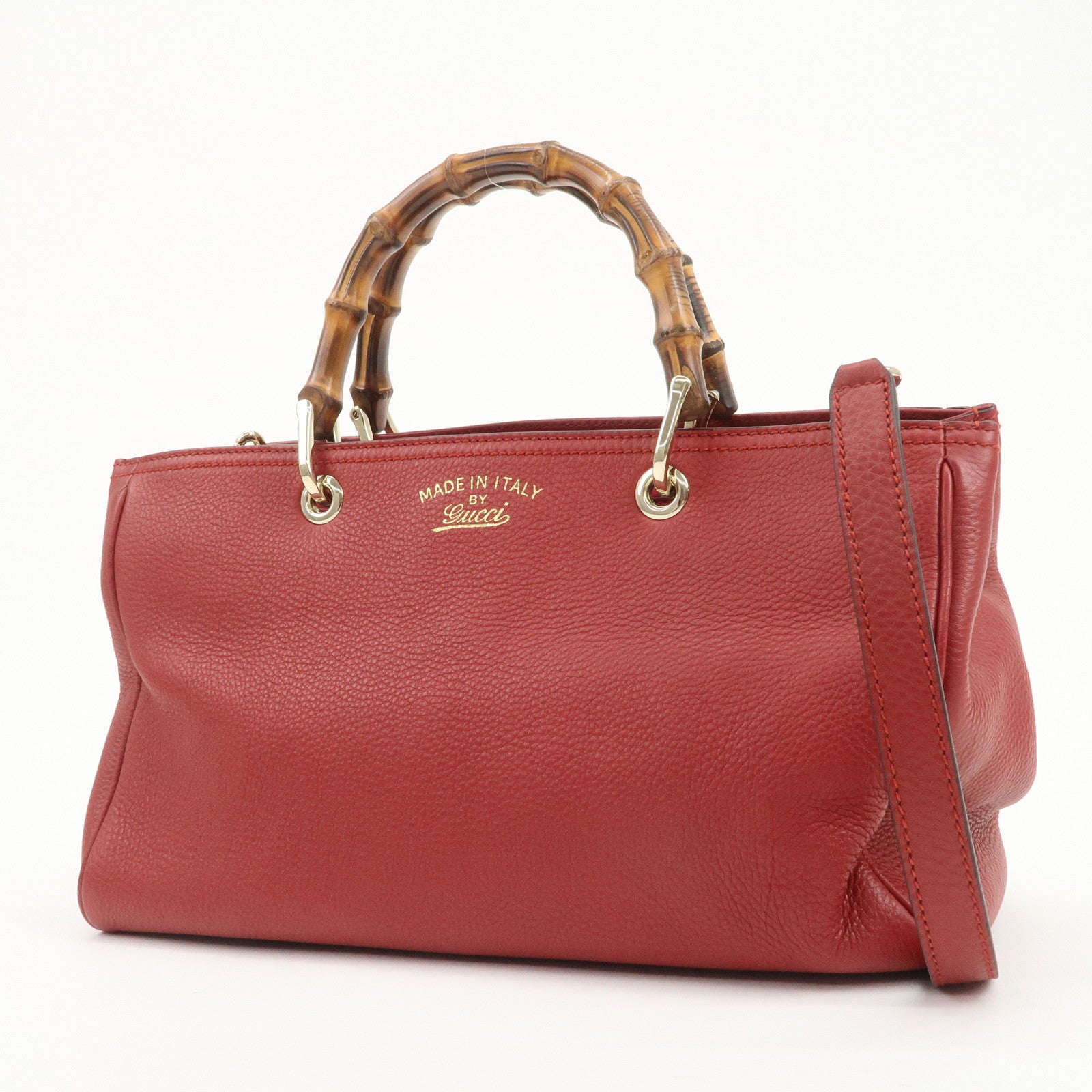 GUCCI Bamboo Shopper Medium 2Way Shoulder Hand Bag Red 323660