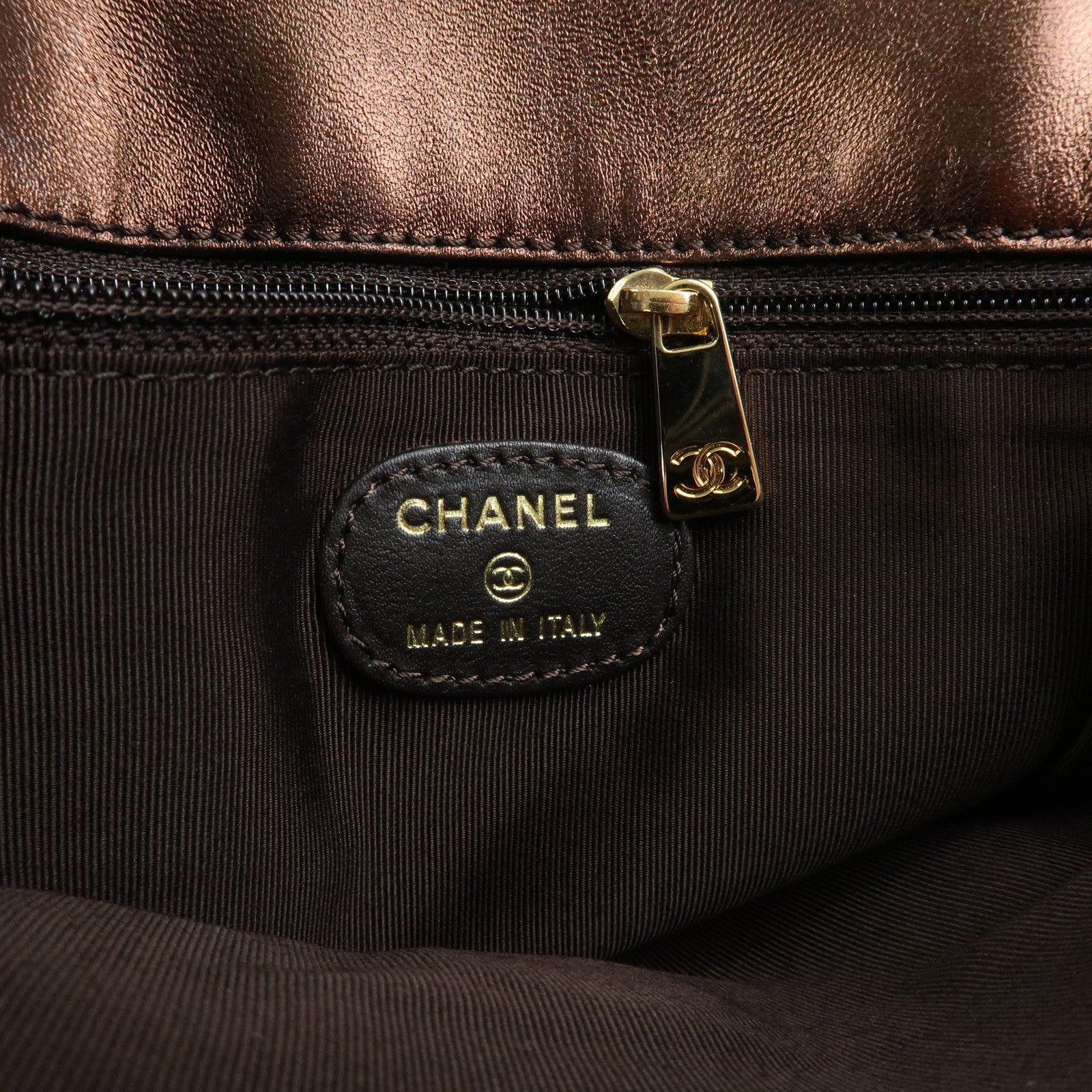 CHANEL Calf Leather Shoulder Bag Flap Crossbody Bag Metallic Brown