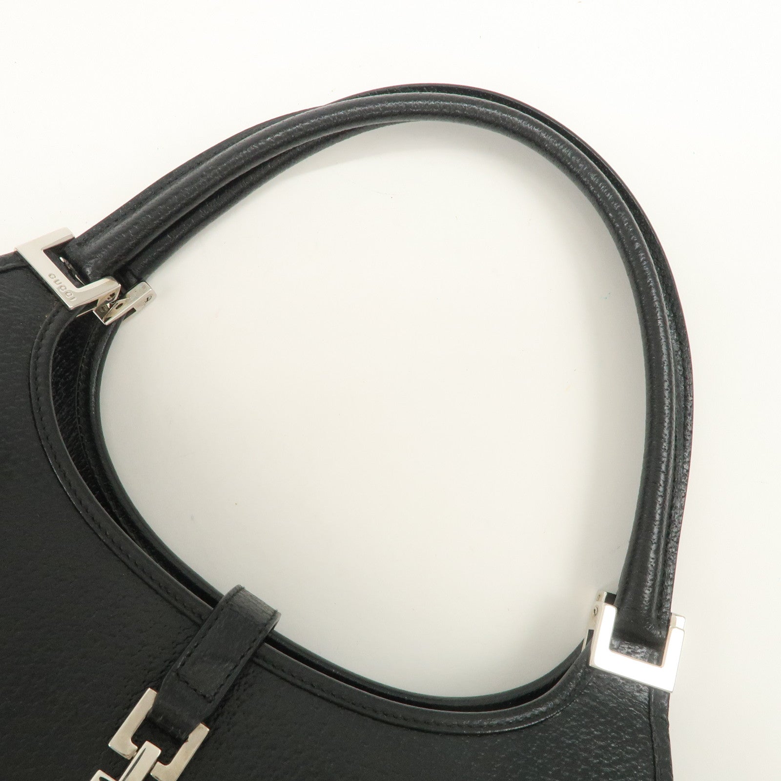 GUCCI Jackie Logo Leather Hand Bag Shoulder Bag Black 002.1068