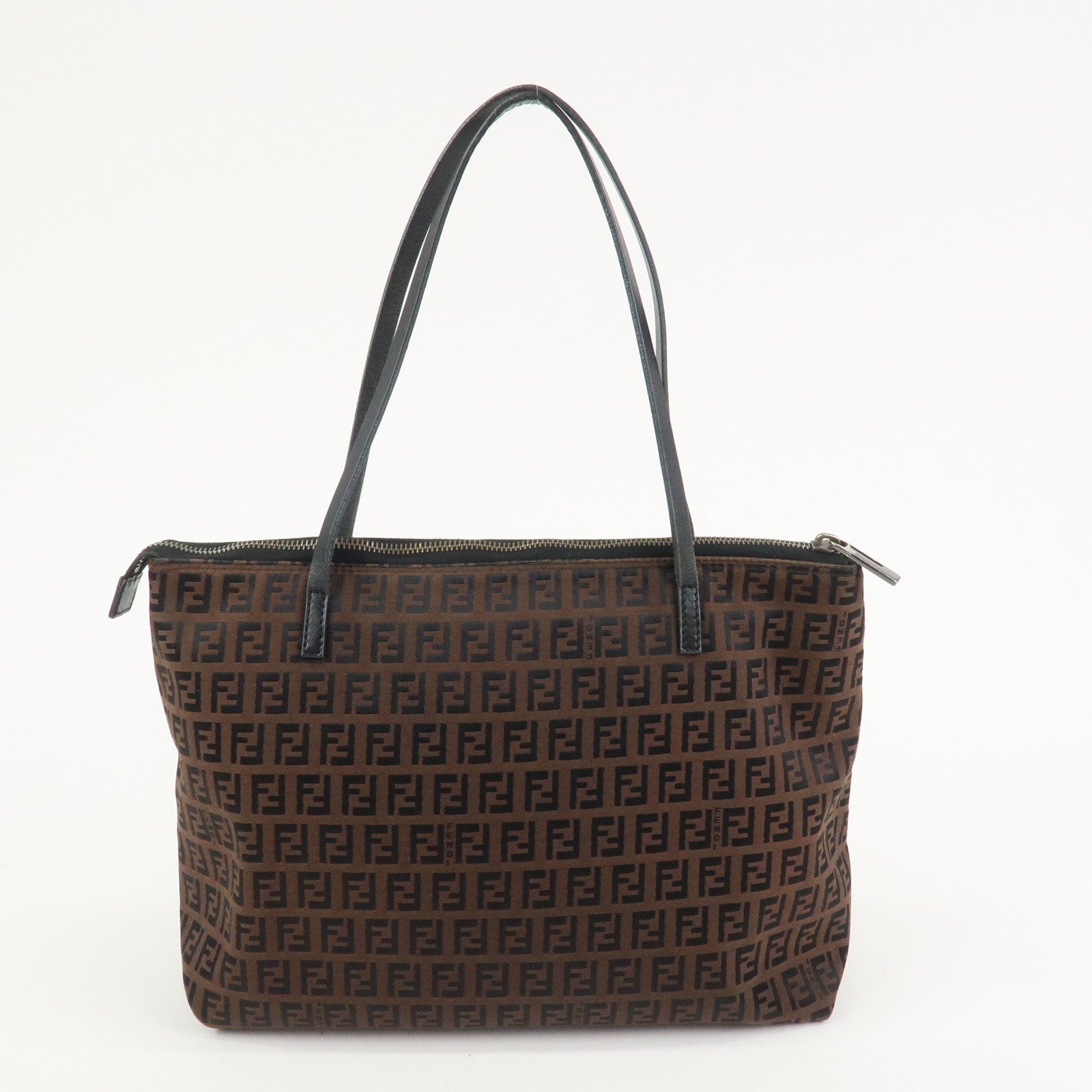FENDI Zucchino Canvas Leather Tote Bag Brown Black 8BH023