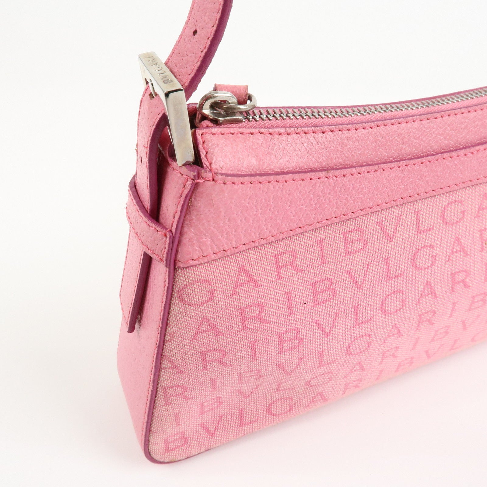 BVLGARI Logo Mania Leather Canvas Shoulder Bag Pink