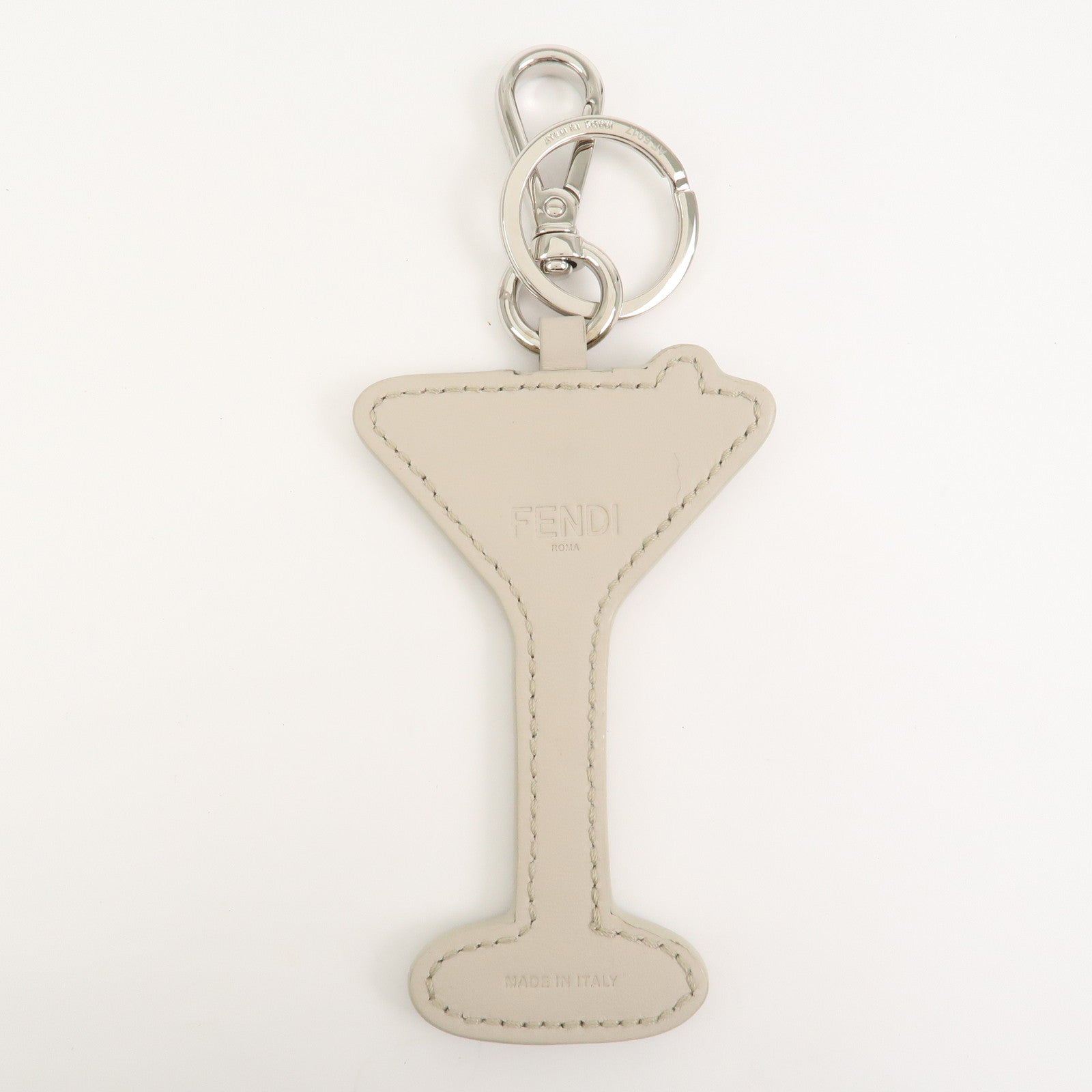 FENDI Logo Leather Martini Bag Charm Key Chain Key Charm Gray