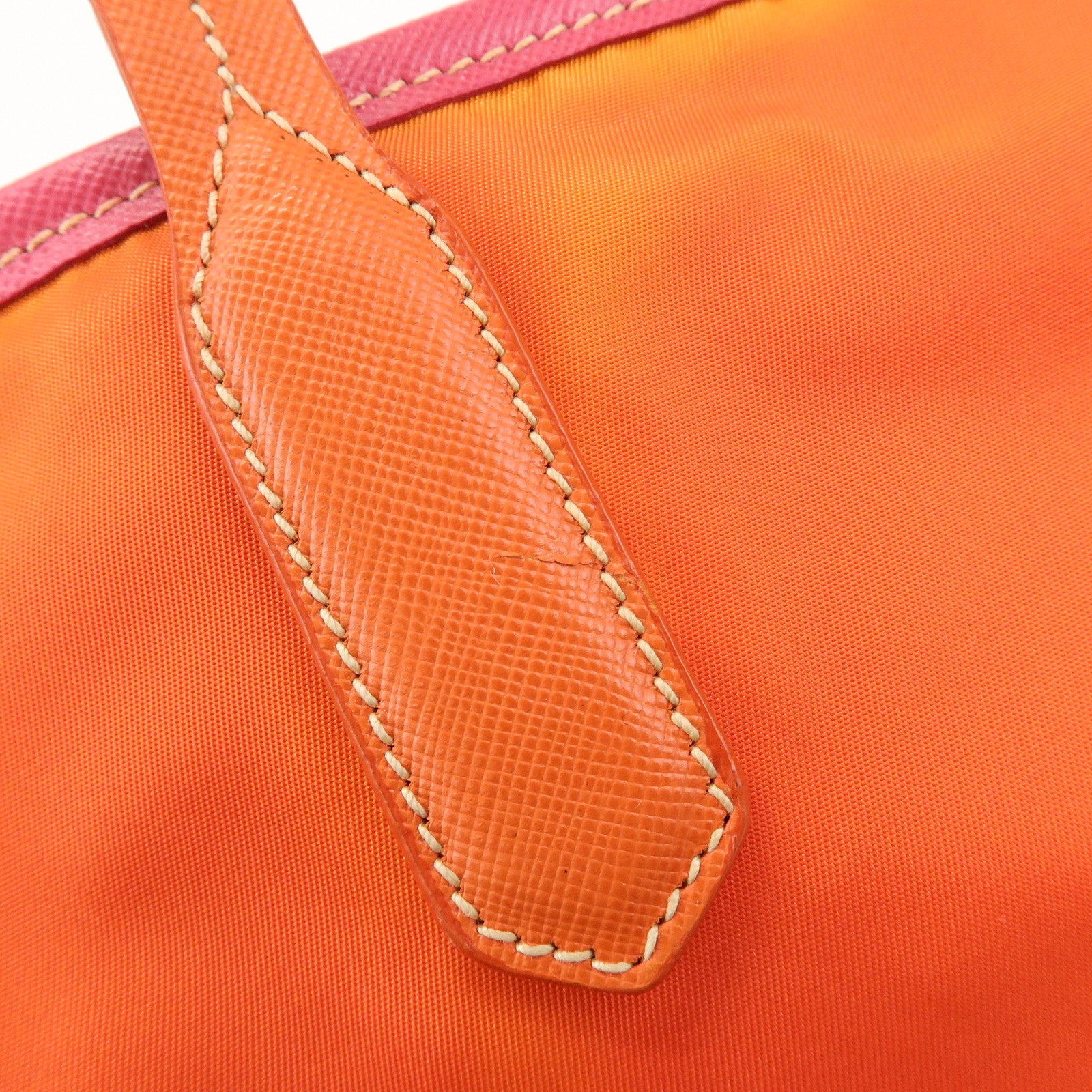 PRADA Nylon Saffiano Leather Tote Bag Orange Pink BR3924