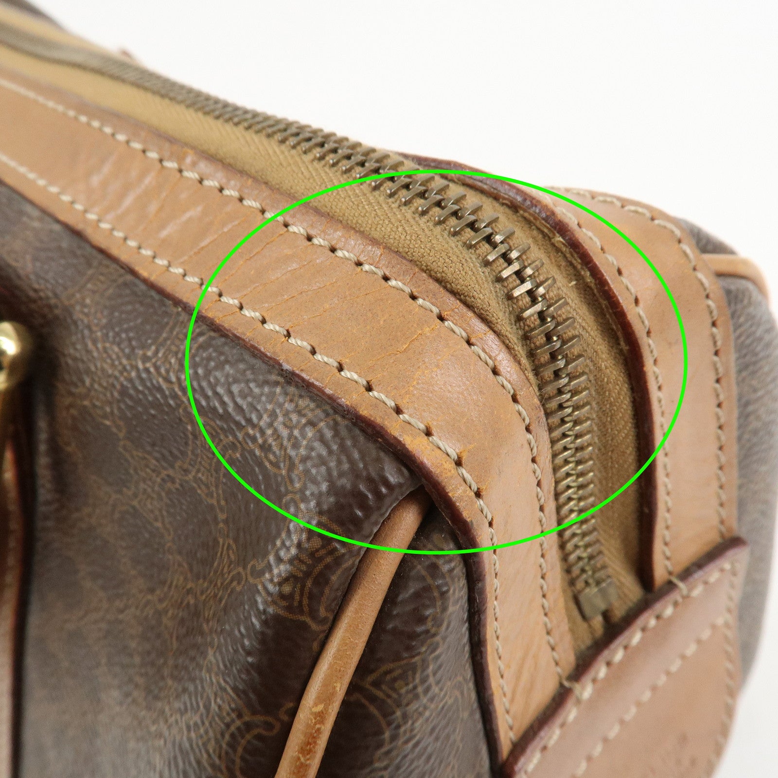 CELINE Macadam Logo PVC Leather Boston Bag Hand Bag Brown