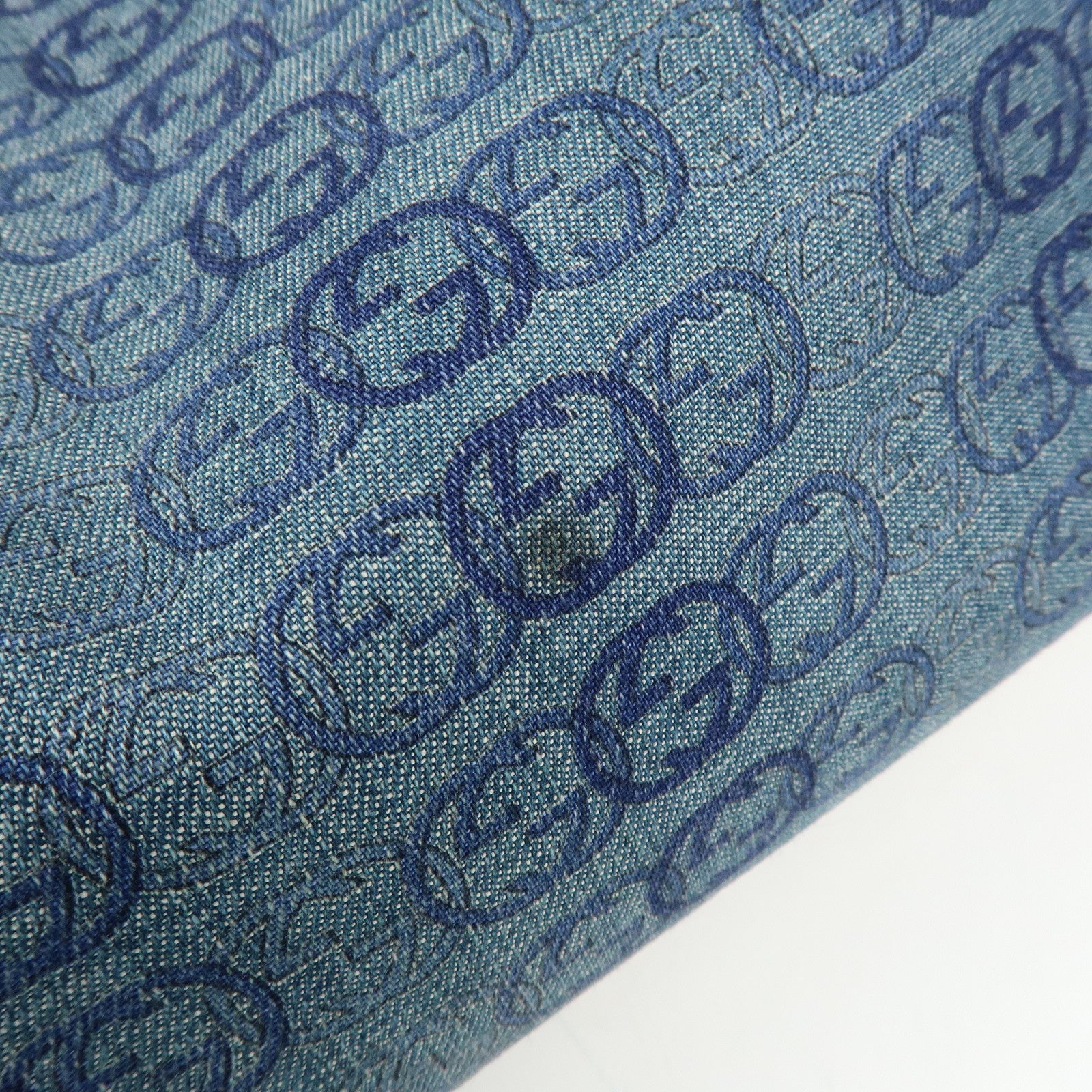 GUCCI Interlocking G GG Denim Leather Tote Bag Shoulder Bag 257245