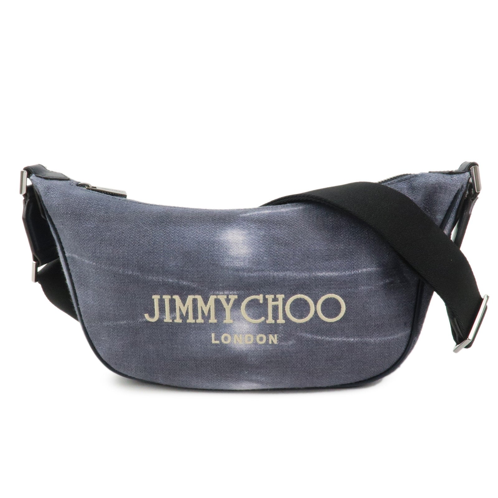 JIMMY CHOO Logo Canvas Leather Shoulder Bag Crossbody Bag Navy