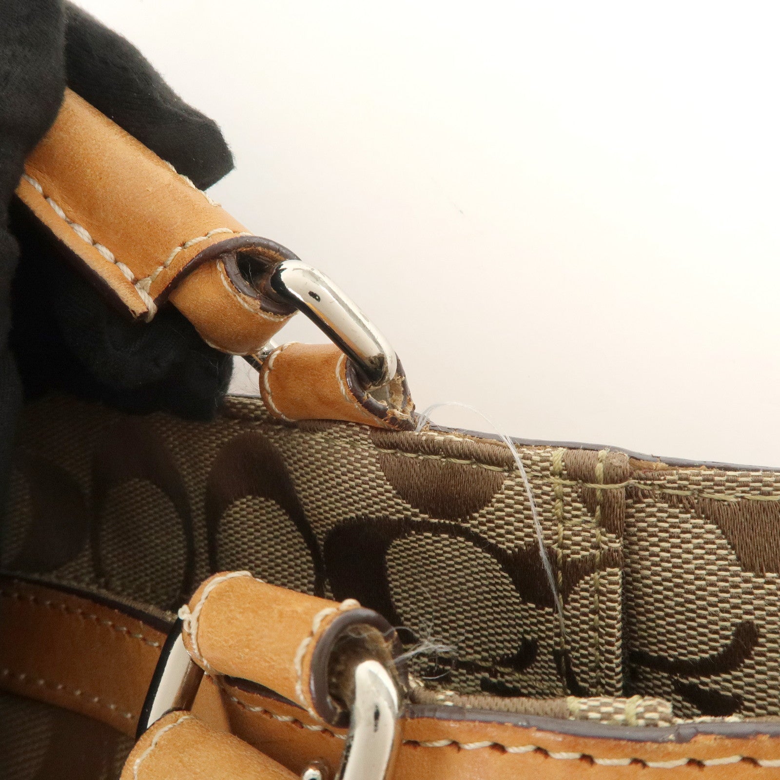 COACH Signature Set Of 2 Canvas Leather Hand Bag Brown Navy