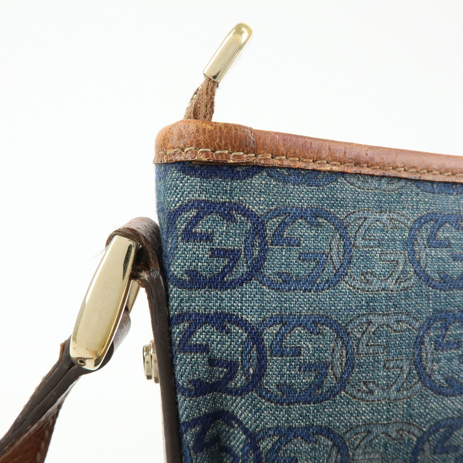 GUCCI Abbey Denim Leather Shoulder Bag Crossbody Bag Blue 131326