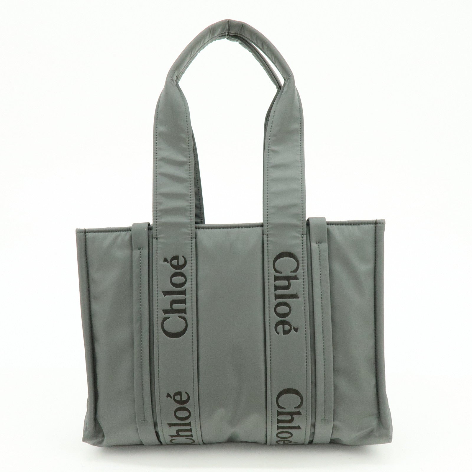 Chloe Woody Nylon Tote Bag Shoulder Bag Gray