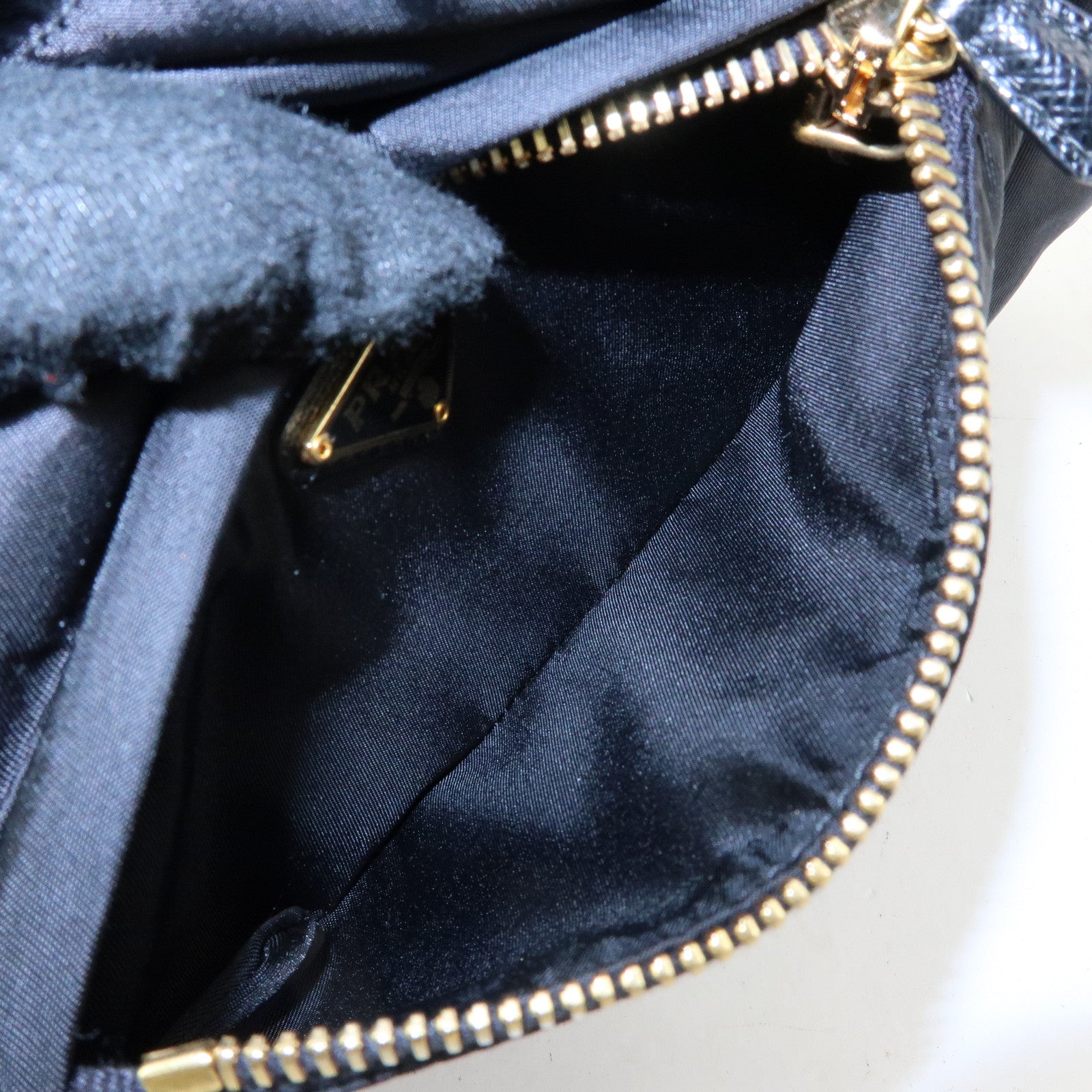 PRADA Triangle Logo Nylon Saffiano Leather Drawstring Pouch Black