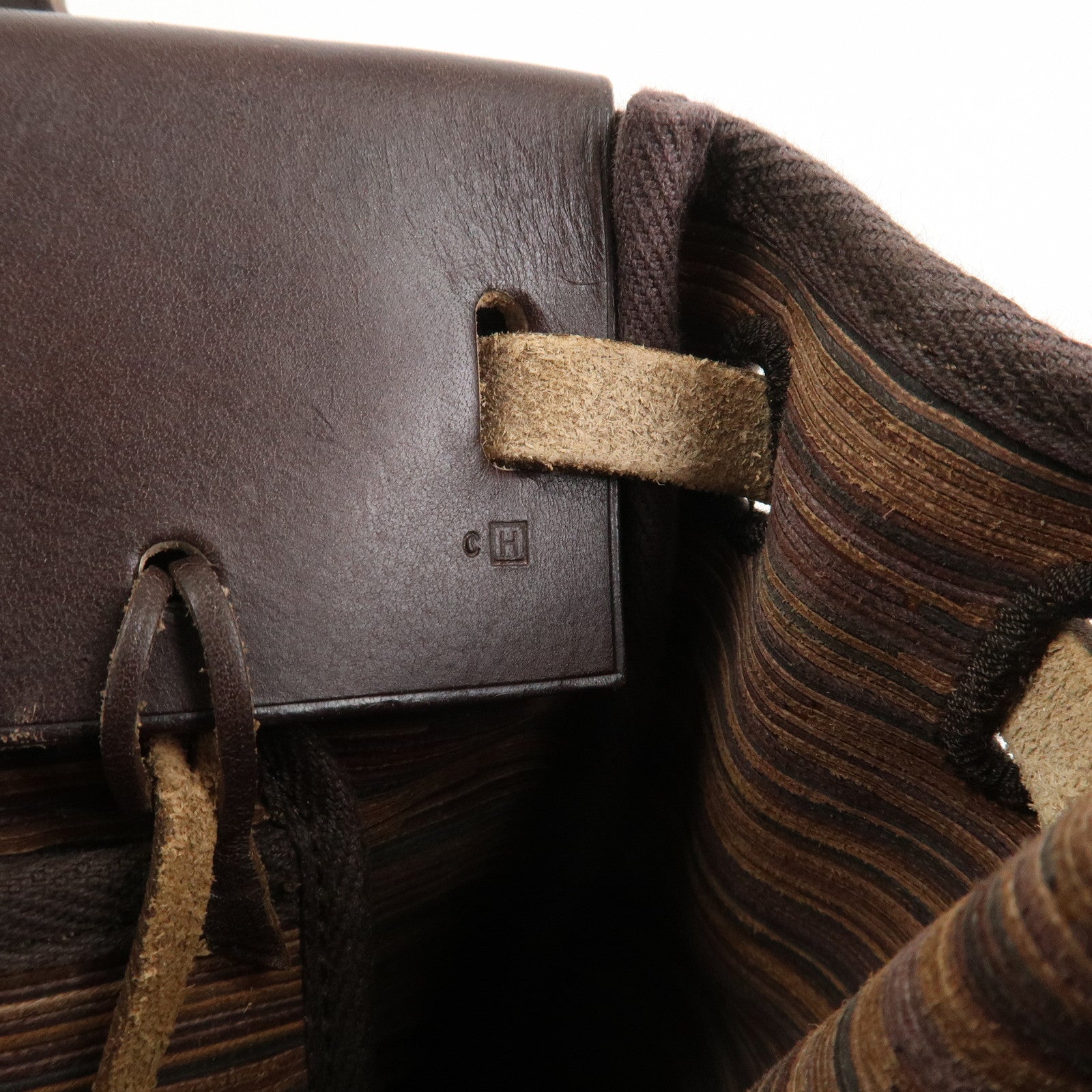 HERMES Cabas PM Airline Toile Officier Leather Shoulder Bag Brown