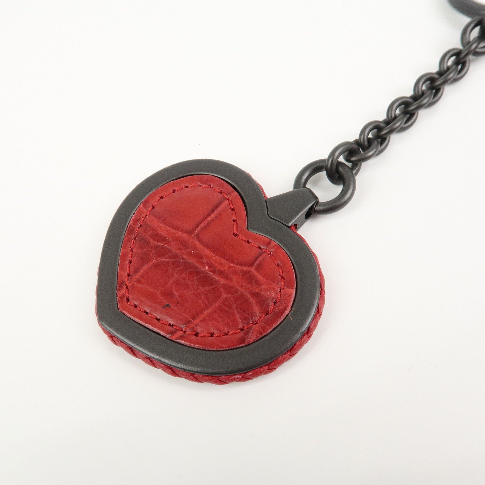 BOTTEGA VENETA Intrecciato Leather Metal Bag Charm Key Chain Red
