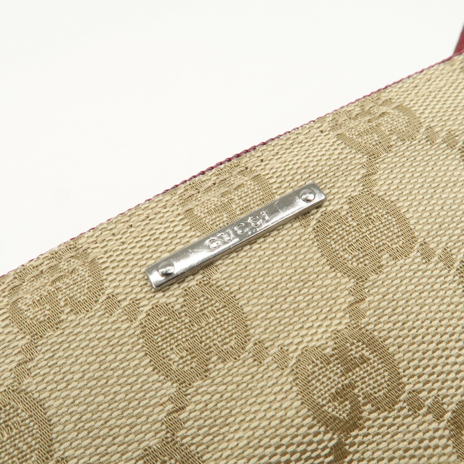 GUCCI Boat Bag GG Canvas Leather Hand Bag Pouch Beige Red 07198