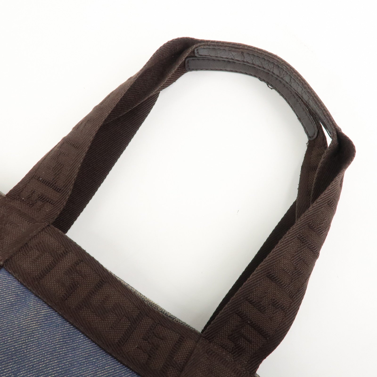 FENDI Denim Tote Bag Shoulder Bag Navy Brown 8BH165