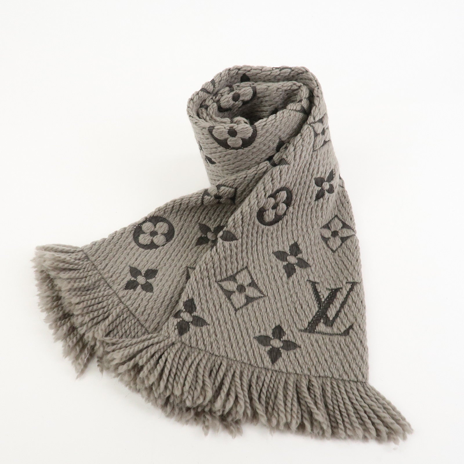 Louis Vuitton Echarpe Logomania Wool Silk Scarf Gray 413287