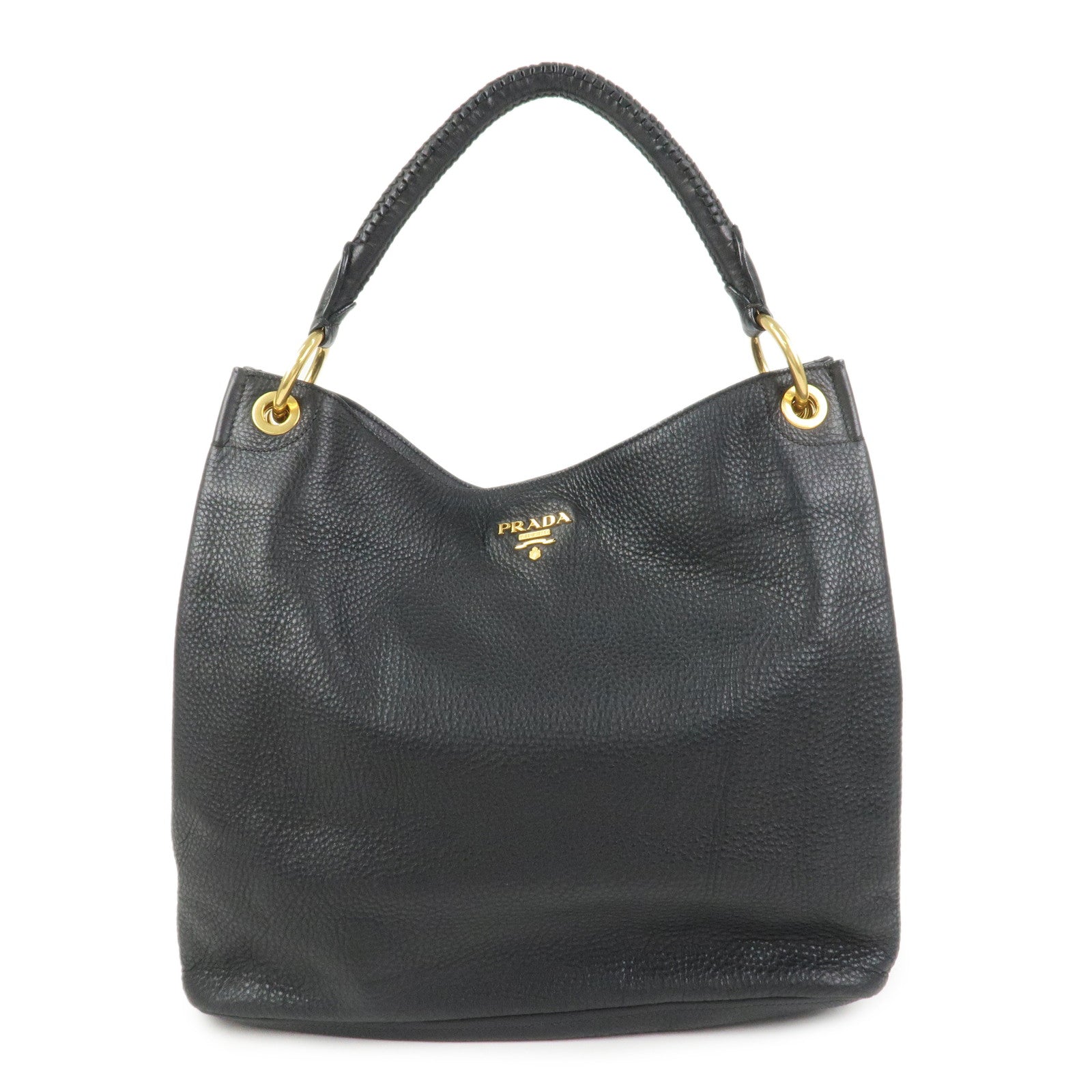 PRADA Logo Leather Shoulder Bag Hand Bag Black