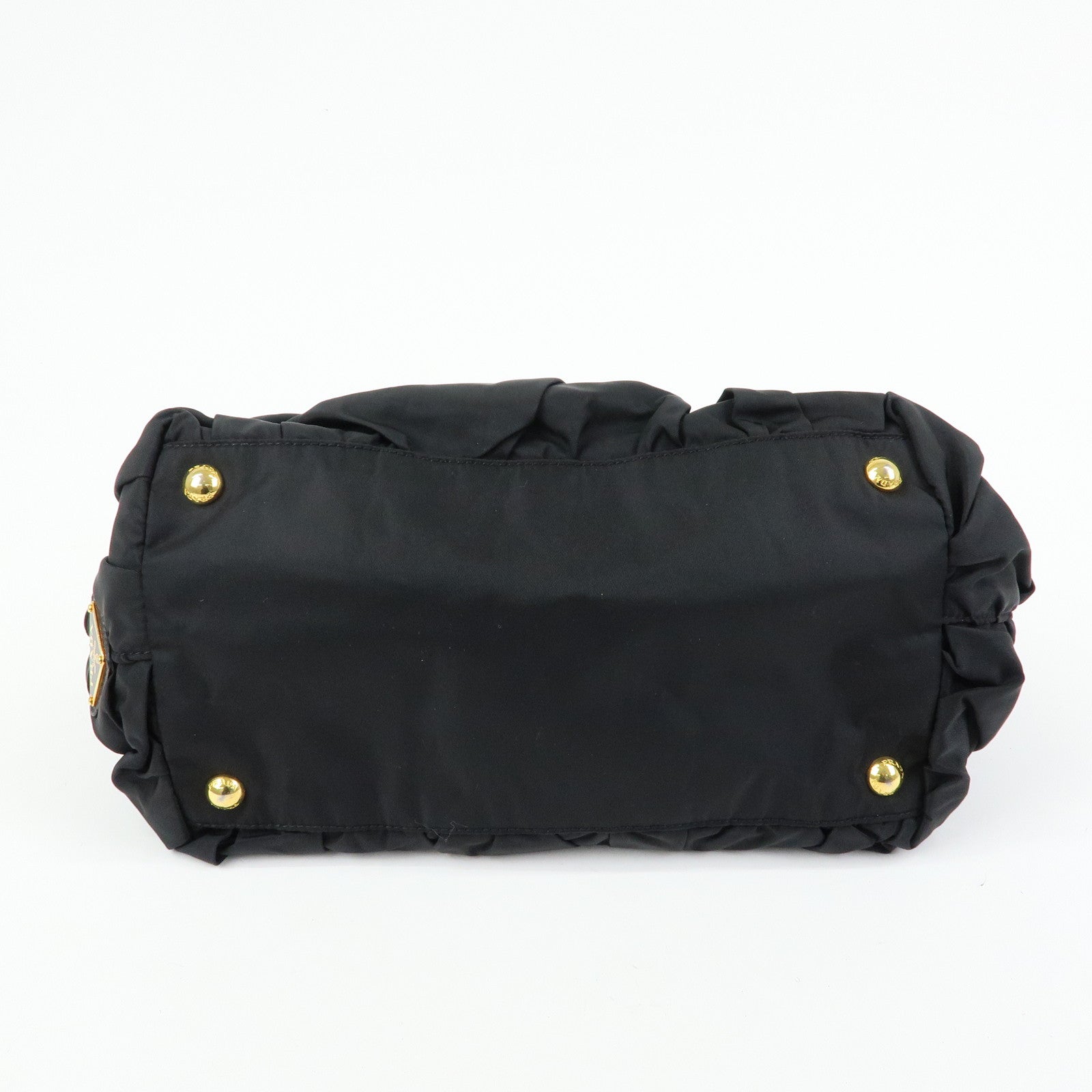 PRADA Triangle Logo Nylon Leather Hand Bag Tote Bag Black BN1701