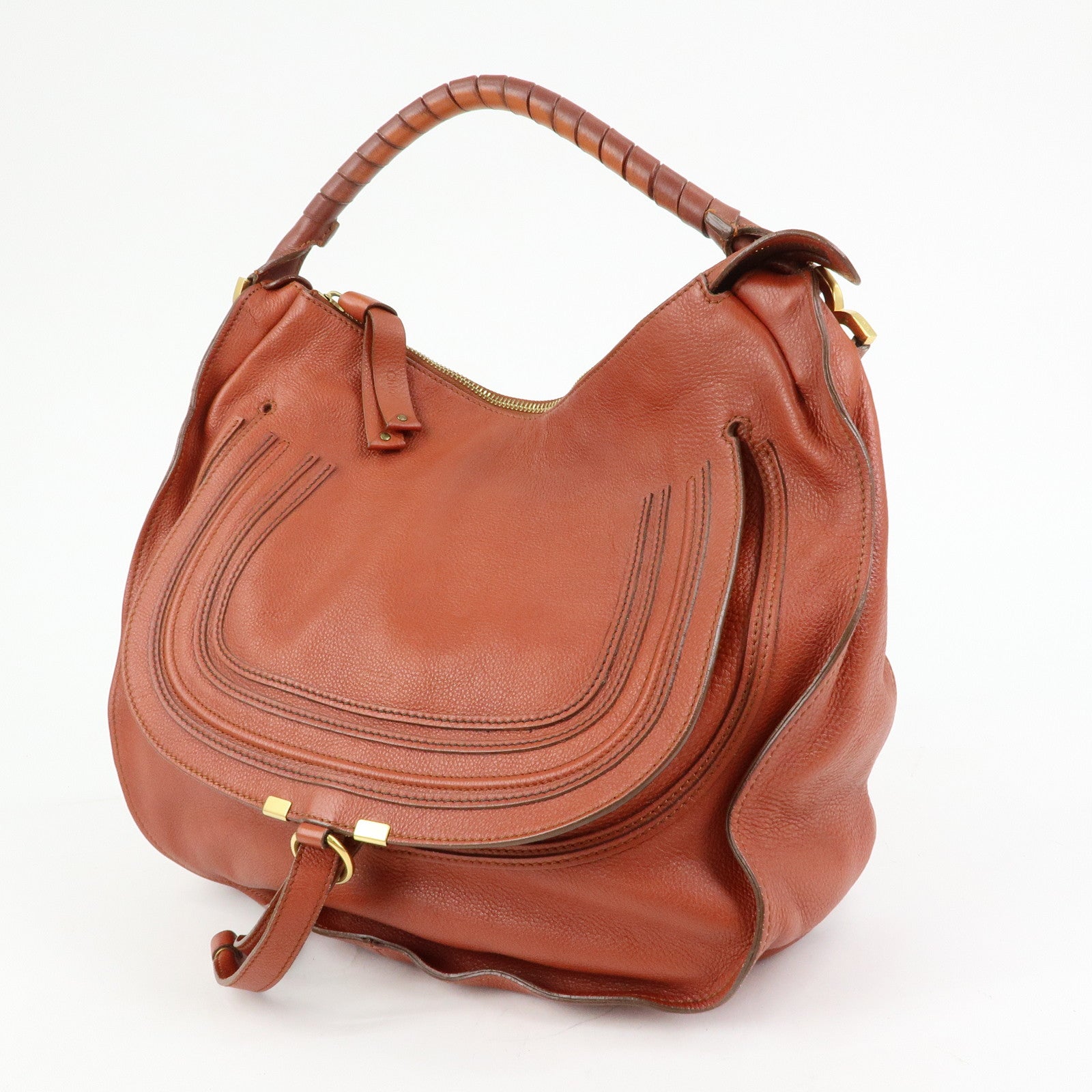 Chloe Marcie Leather Shoulder Bag Tote Bag Red Brown