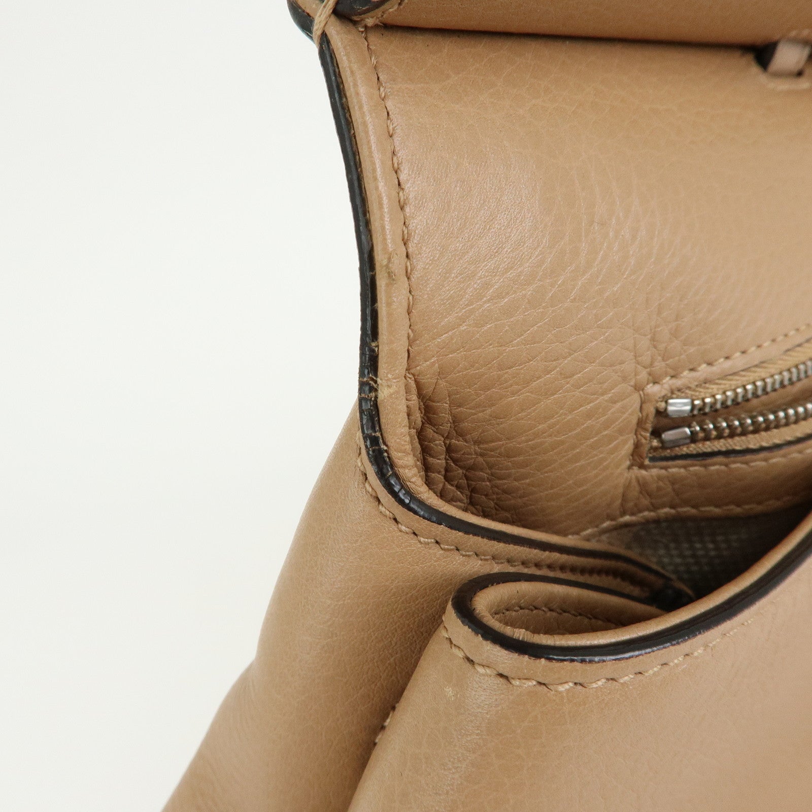 GUCCI Bamboo Daily Leather 2Way Bag Hand Shoulder Bag Beige 370830